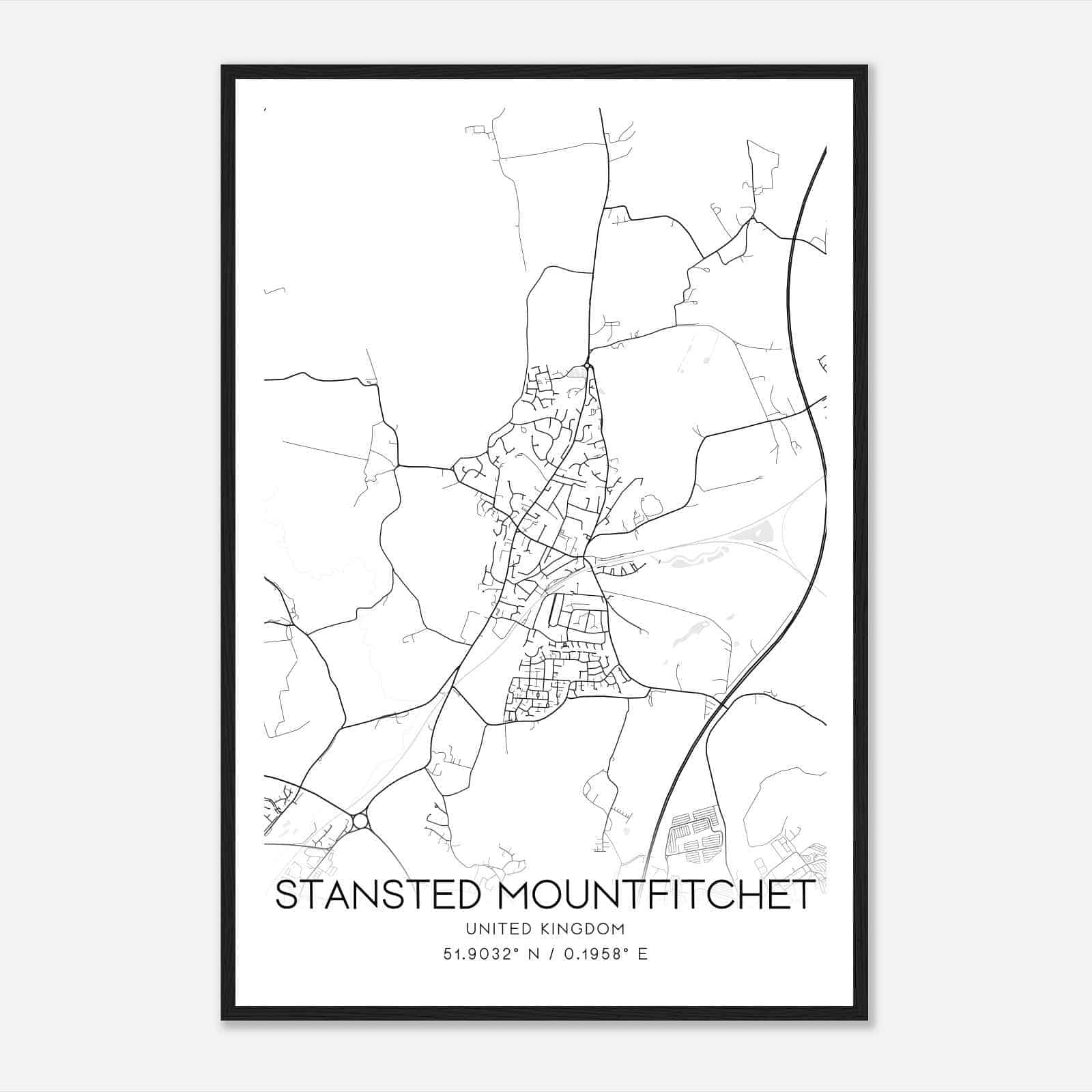 Stansted Mountfitchet United Kingdom Map Poster, Modern Home Decor Wall Art Print