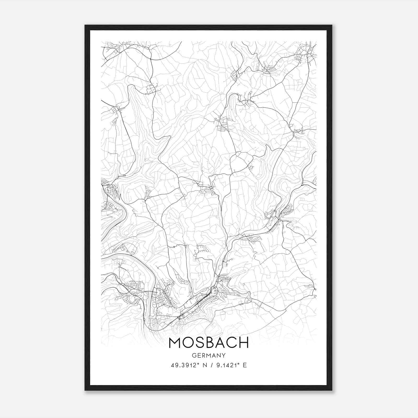 Mosbach Germany Map Poster, Modern Home Decor Wall Art Print