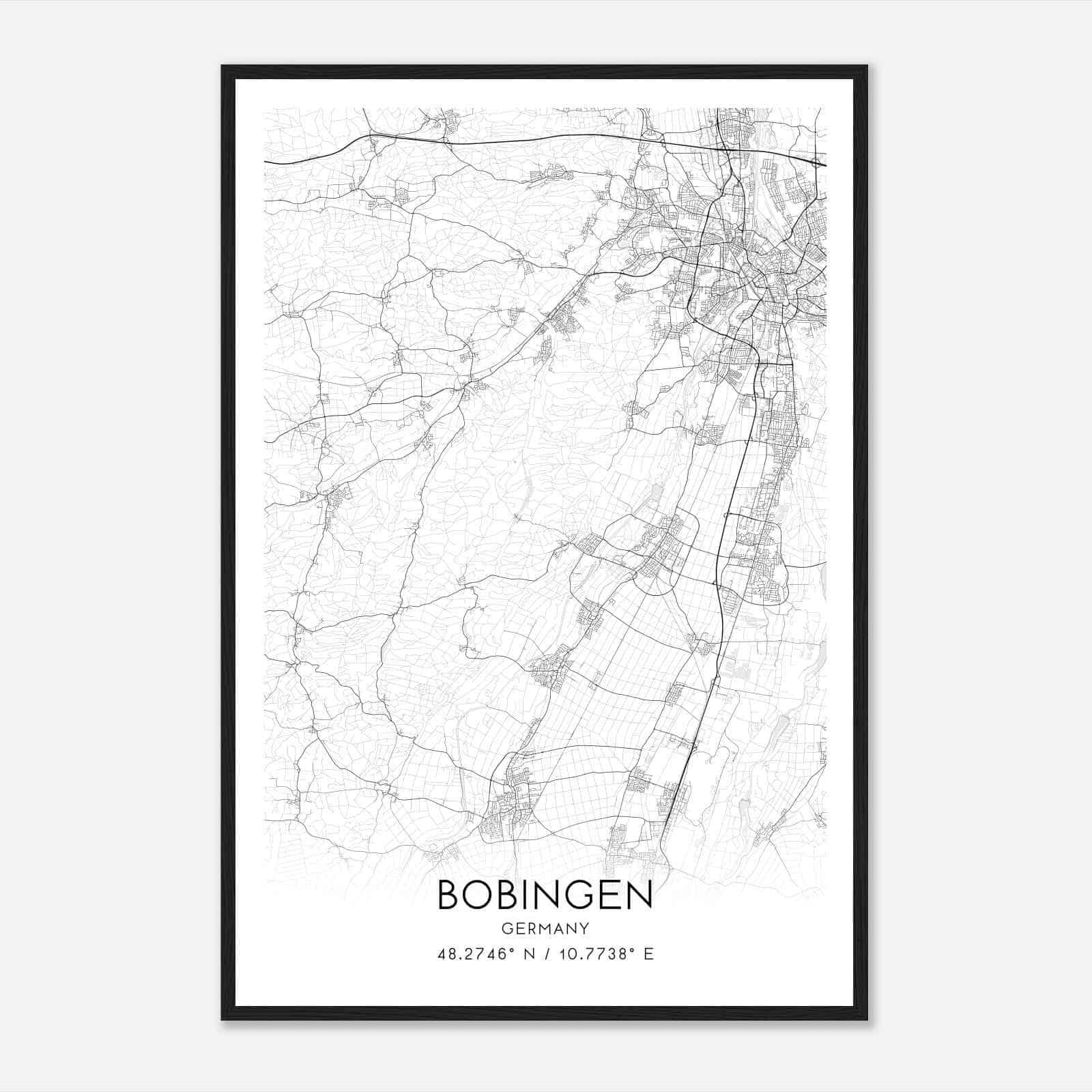 Bobingen Germany Map Poster, Modern Home Decor Wall Art Print