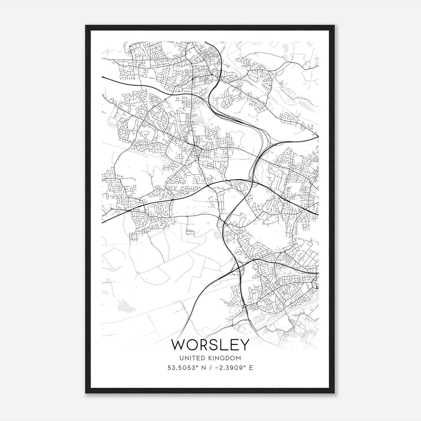 Worsley United Kingdom Map Poster, Modern Home Decor Wall Art Print