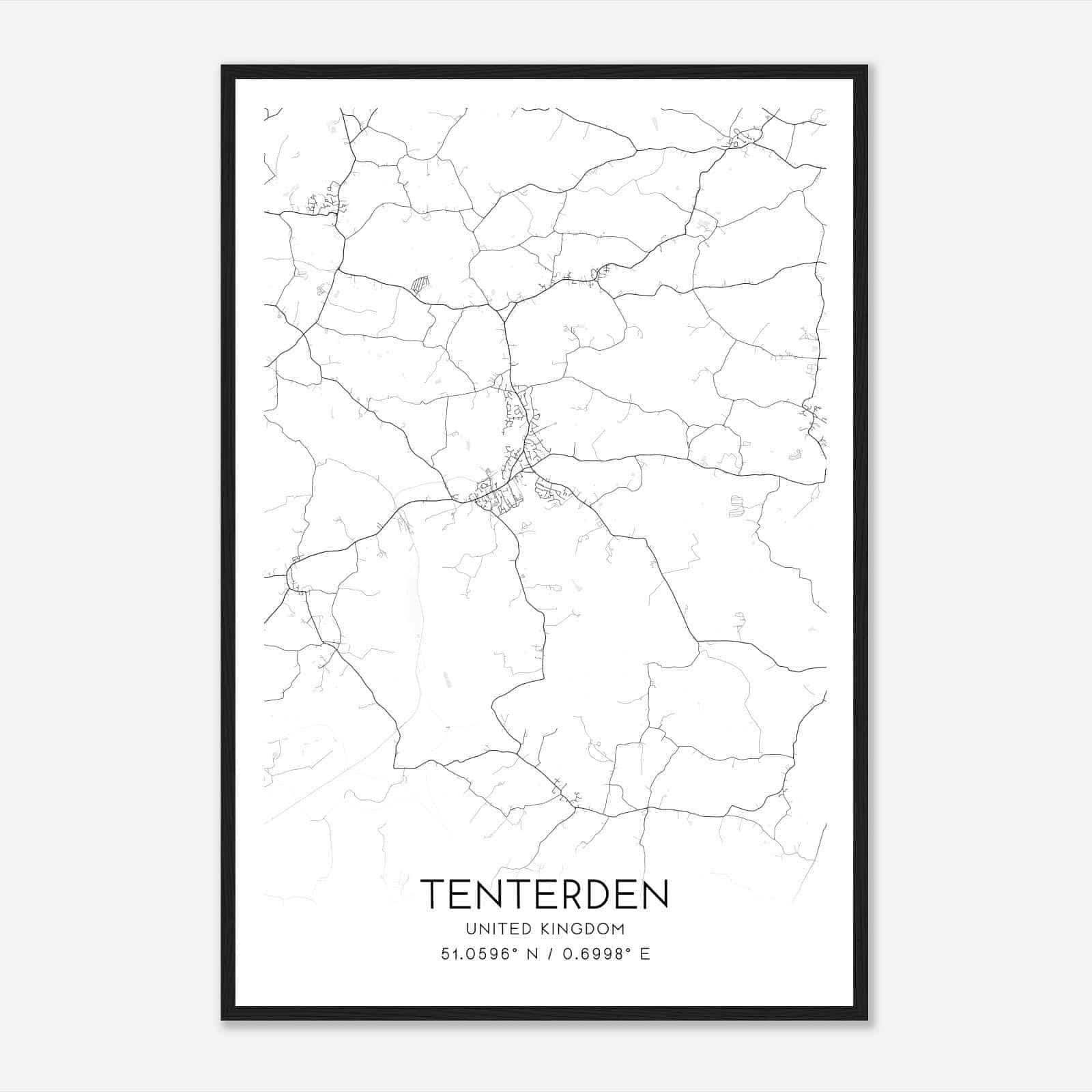 Tenterden United Kingdom Map Poster, Modern Home Decor Wall Art Print