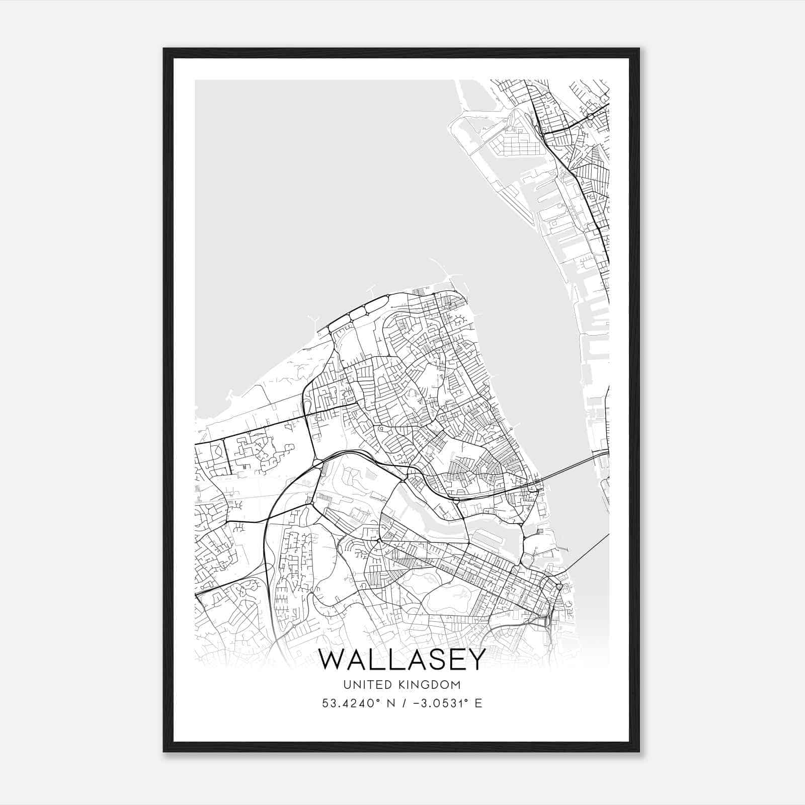 Wallasey United Kingdom Map Poster, Modern Home Decor Wall Art Print