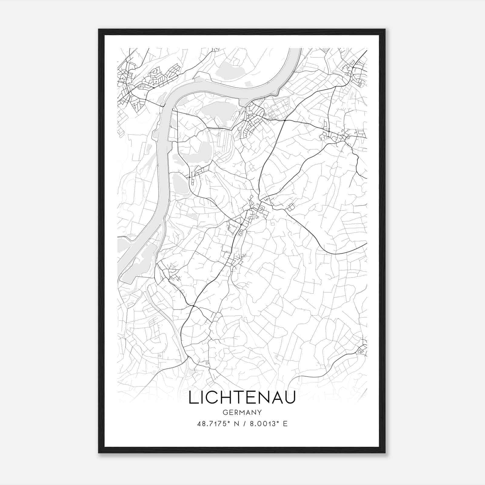 Lichtenau Germany Map Poster, Modern Home Decor Wall Art Print