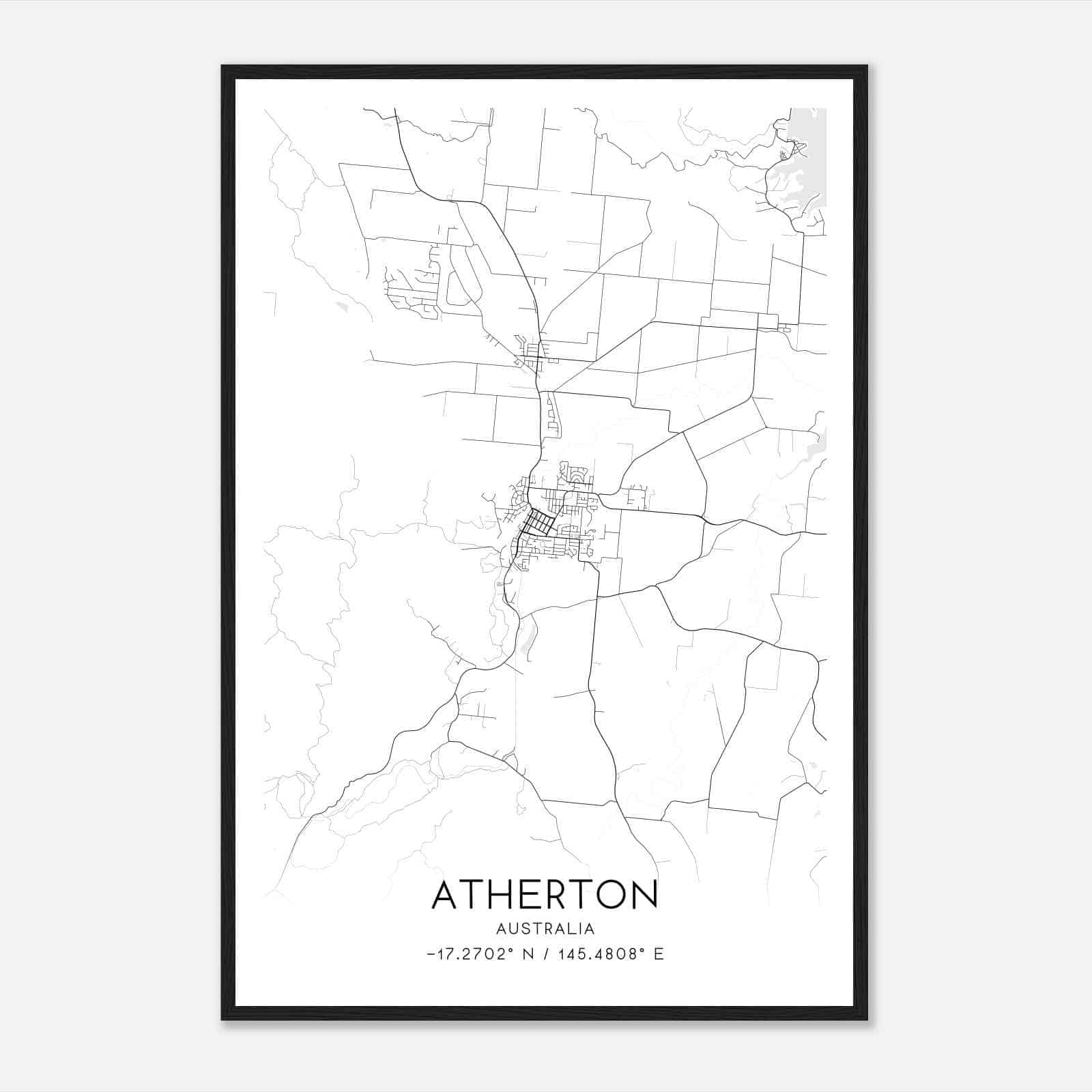 Atherton Australia Map Poster, Modern Home Decor Wall Art Print