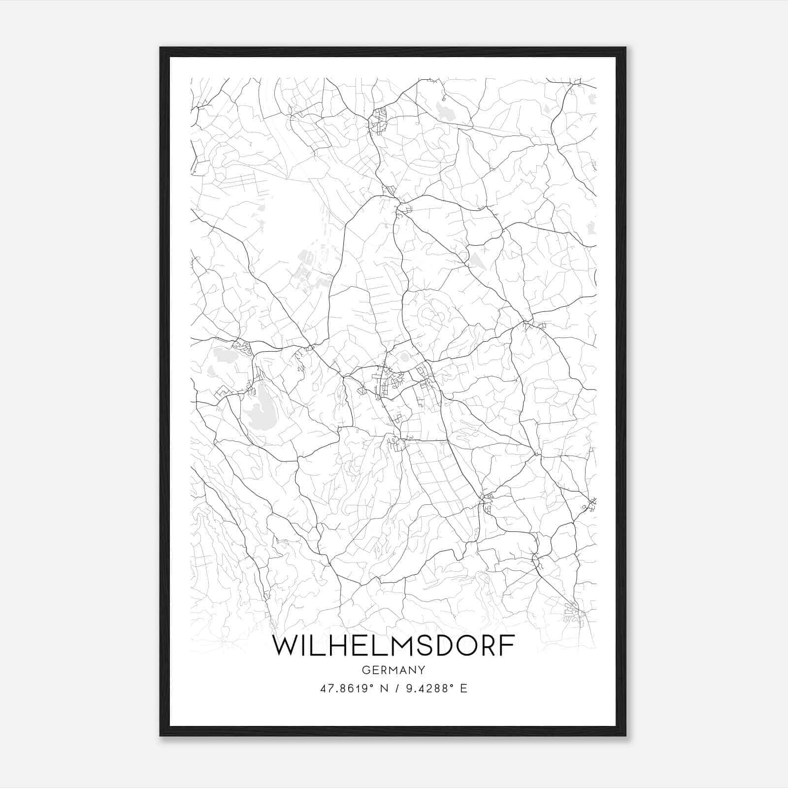 Wilhelmsdorf Germany Map Poster, Modern Home Decor Wall Art Print