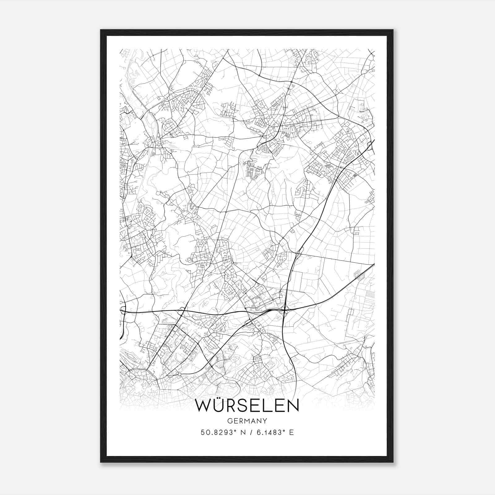 Wurselen Germany Map Poster, Modern Home Decor Wall Art Print