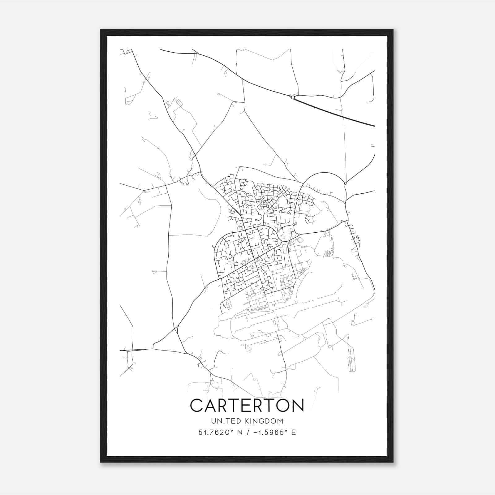 Carterton United Kingdom Map Poster, Modern Home Decor Wall Art Print