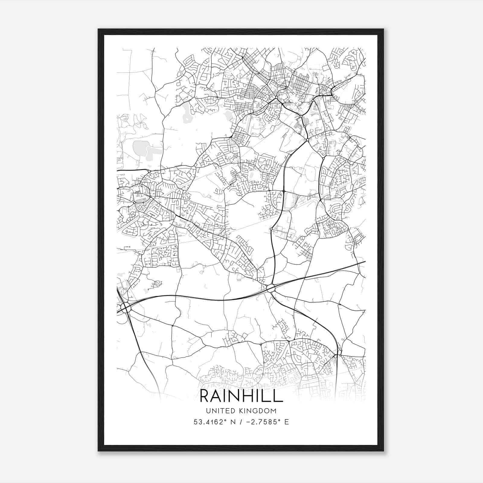 Rainhill United Kingdom Map Poster, Modern Home Decor Wall Art Print