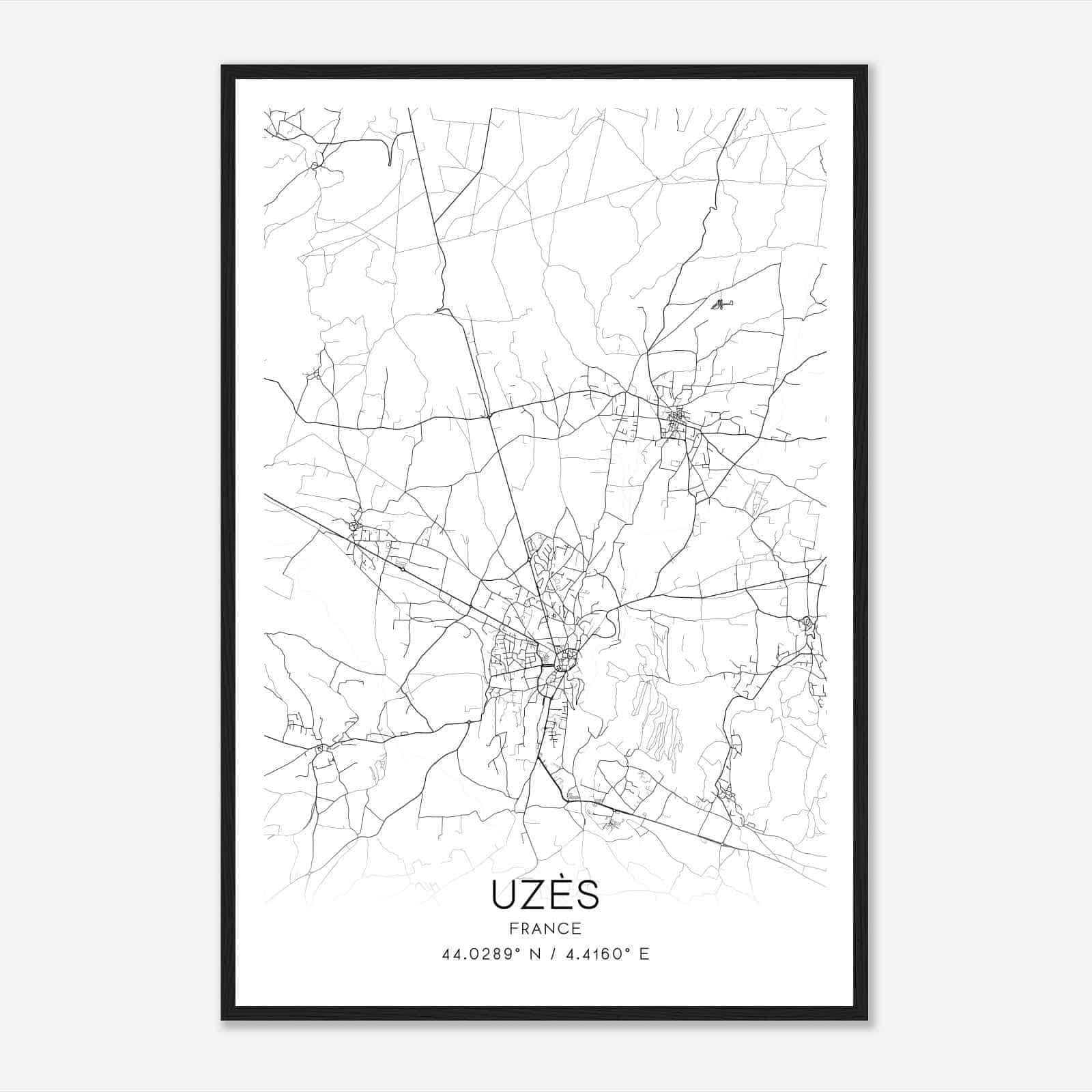 Uzes France Map Poster, Modern Home Decor Wall Art Print
