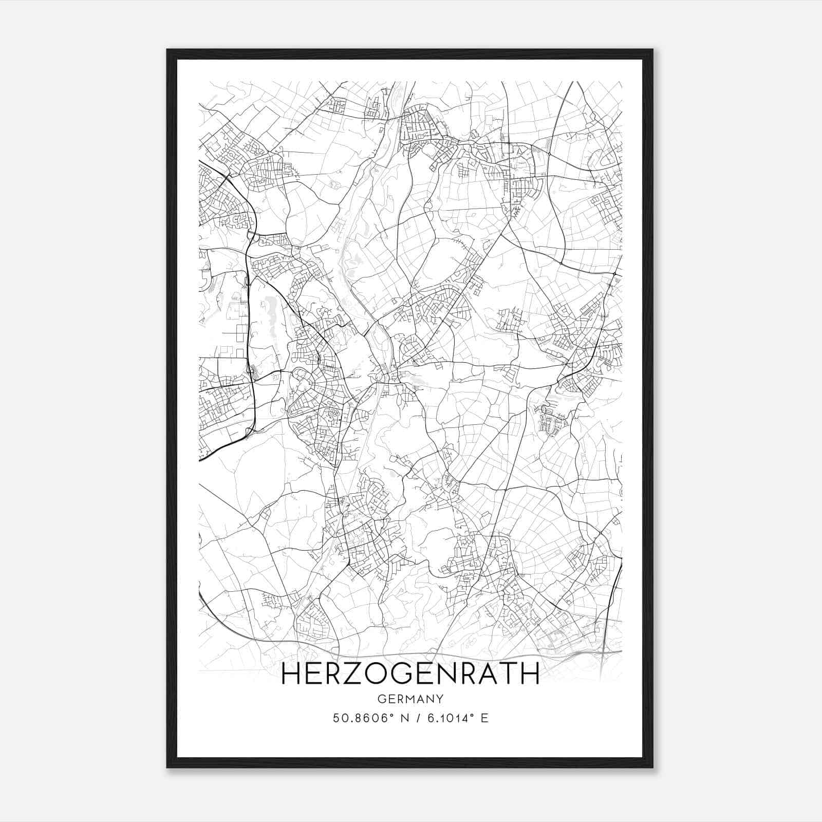 Herzogenrath Germany Map Poster, Modern Home Decor Wall Art Print