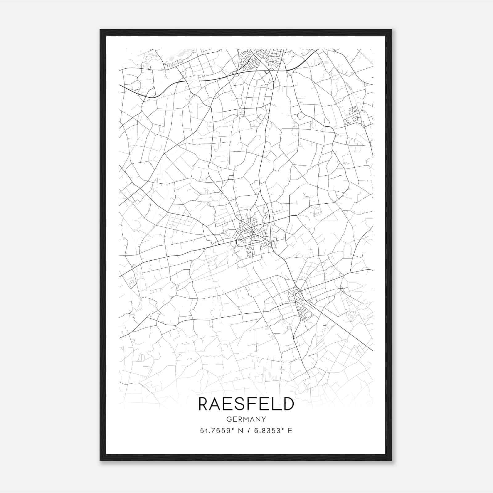 Raesfeld Germany Map Poster, Modern Home Decor Wall Art Print