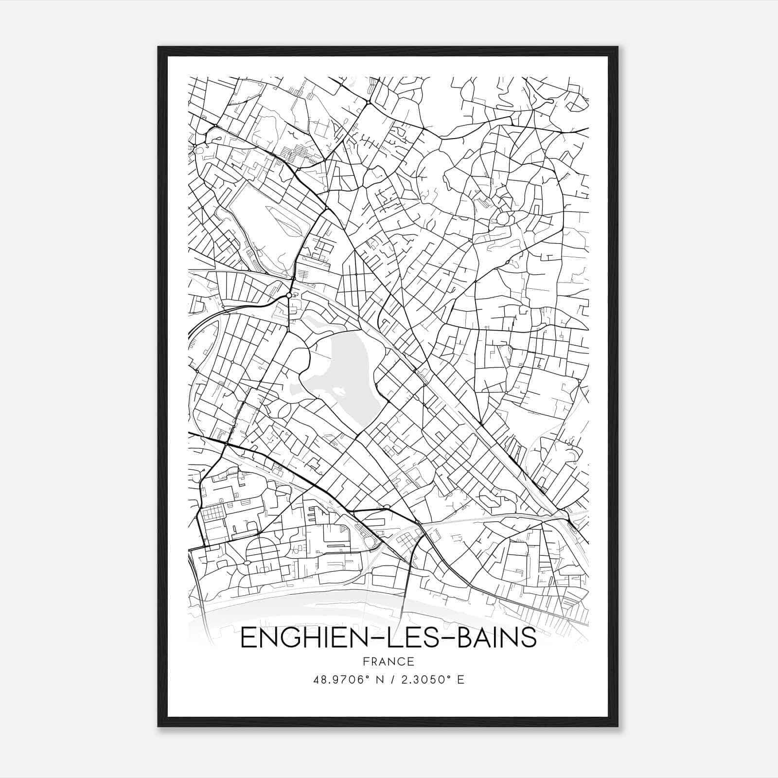 Enghien-les-Bains France Map Poster, Modern Home Decor Wall Art Print