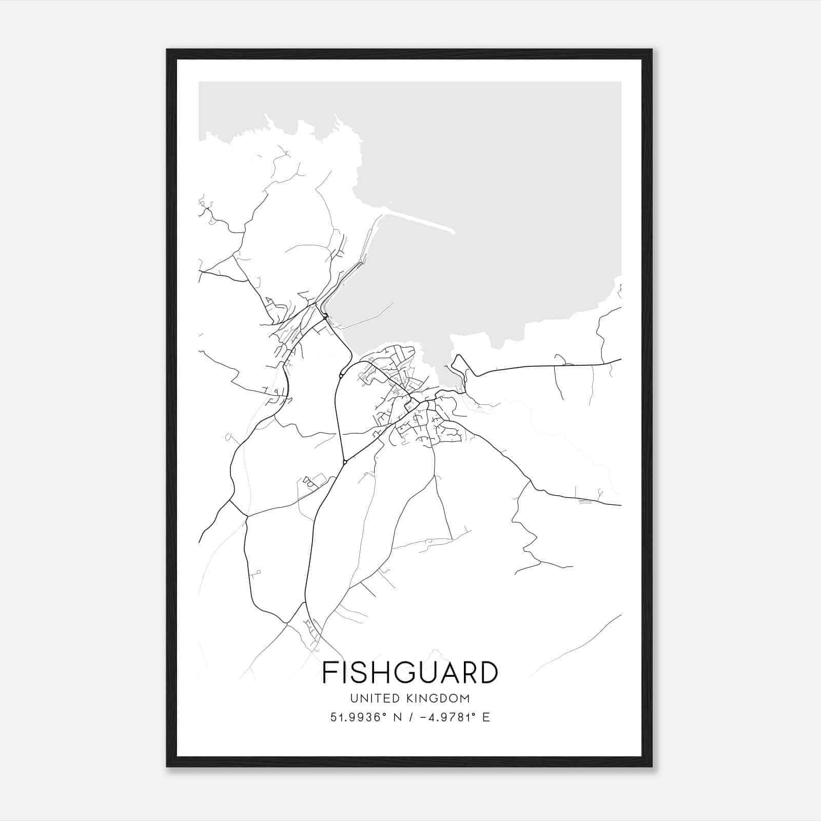 Fishguard United Kingdom Map Poster, Modern Home Decor Wall Art Print