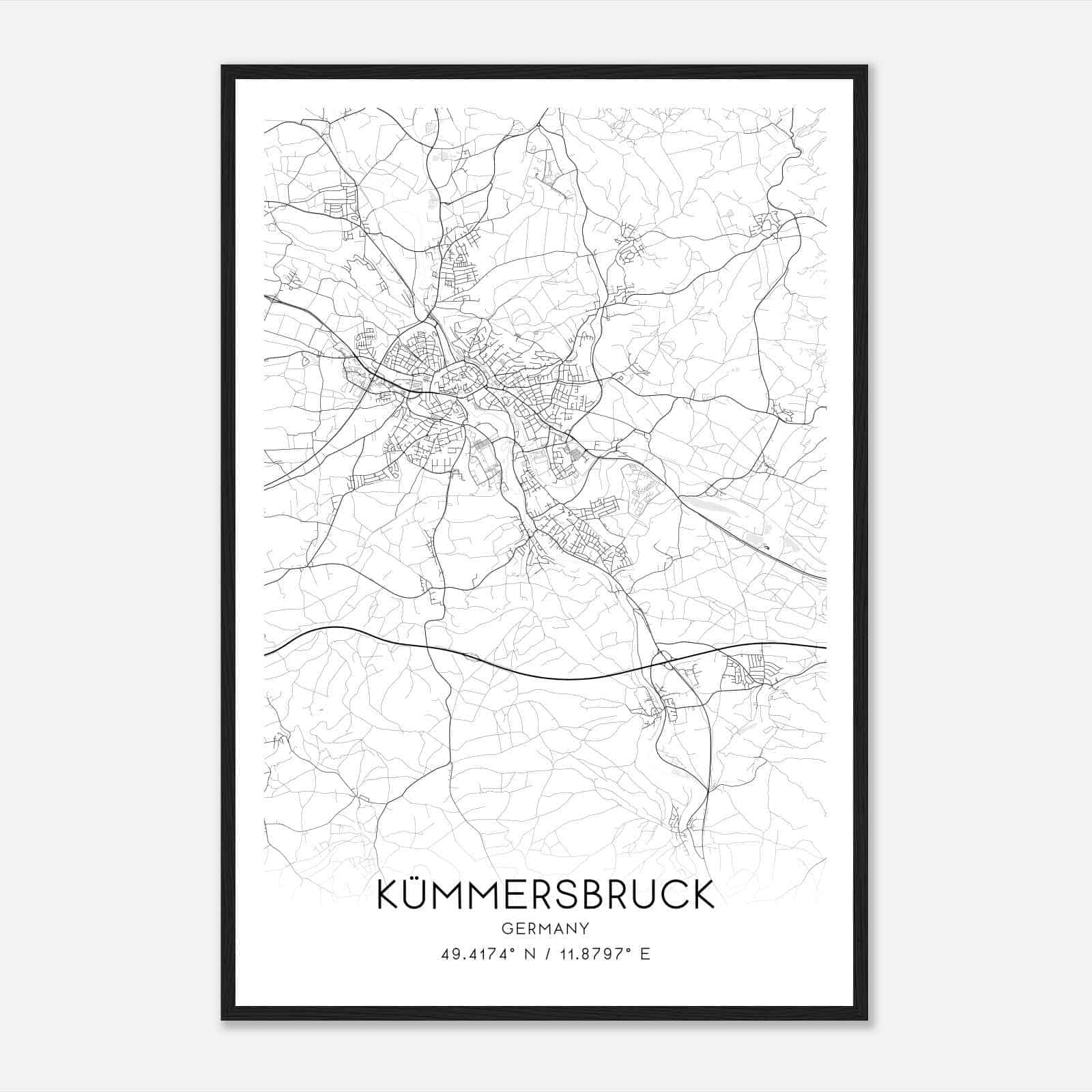 Kummersbruck Germany Map Poster, Modern Home Decor Wall Art Print