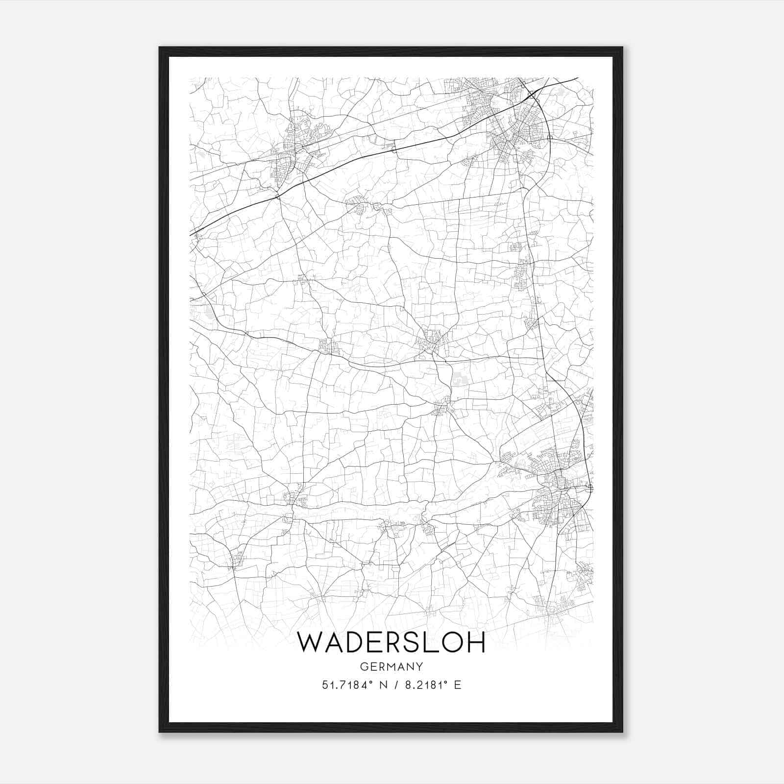 Wadersloh Germany Map Poster, Modern Home Decor Wall Art Print
