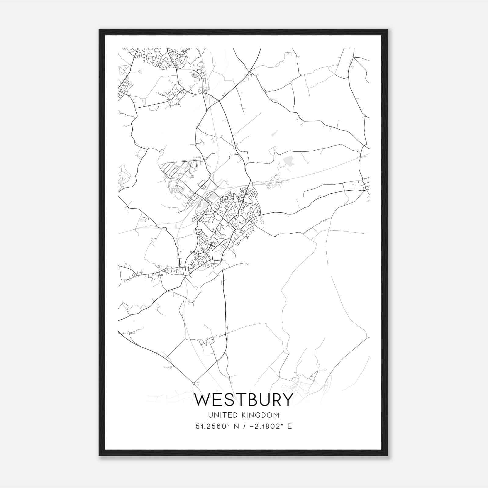 Westbury United Kingdom Map Poster, Modern Home Decor Wall Art Print
