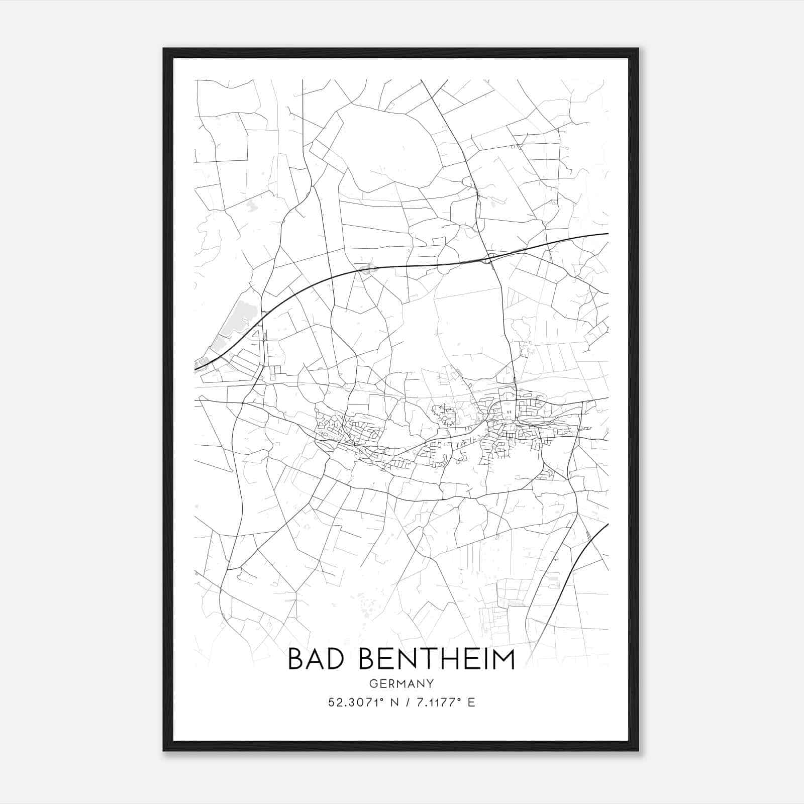 Bad Bentheim Germany Map Poster, Modern Home Decor Wall Art Print