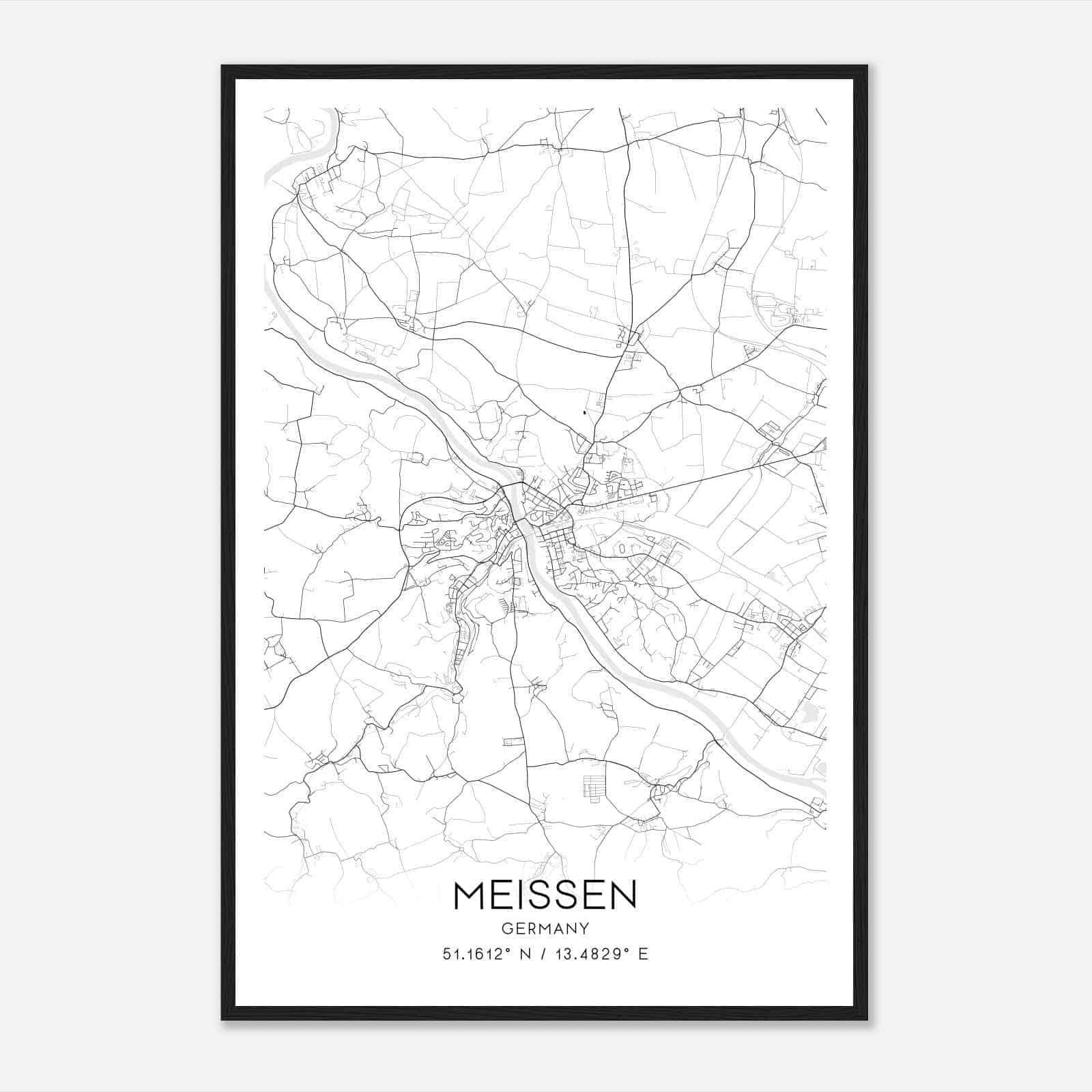 Meissen Germany Map Poster, Modern Home Decor Wall Art Print
