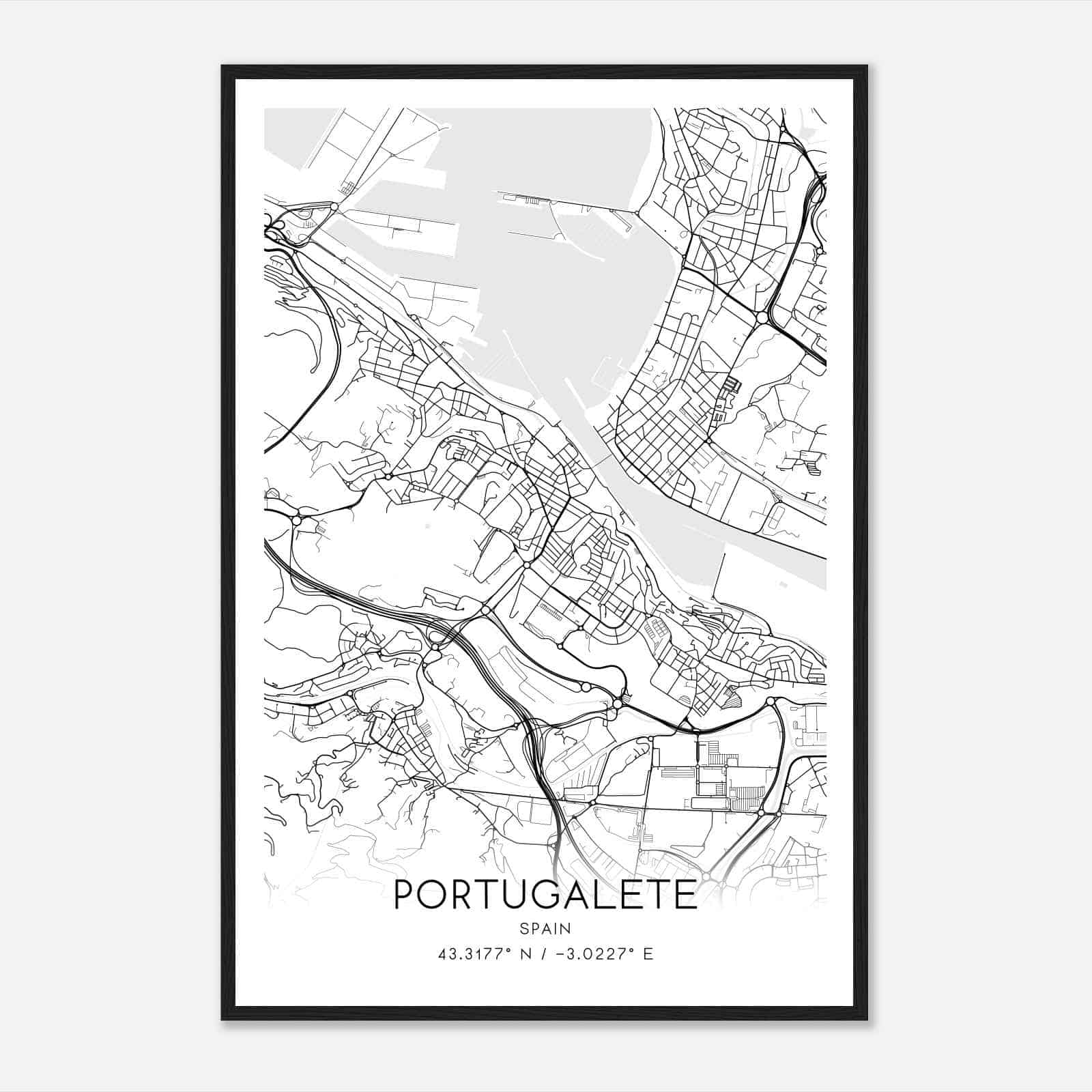 Portugalete Spain Map Poster, Modern Home Decor Wall Art Print