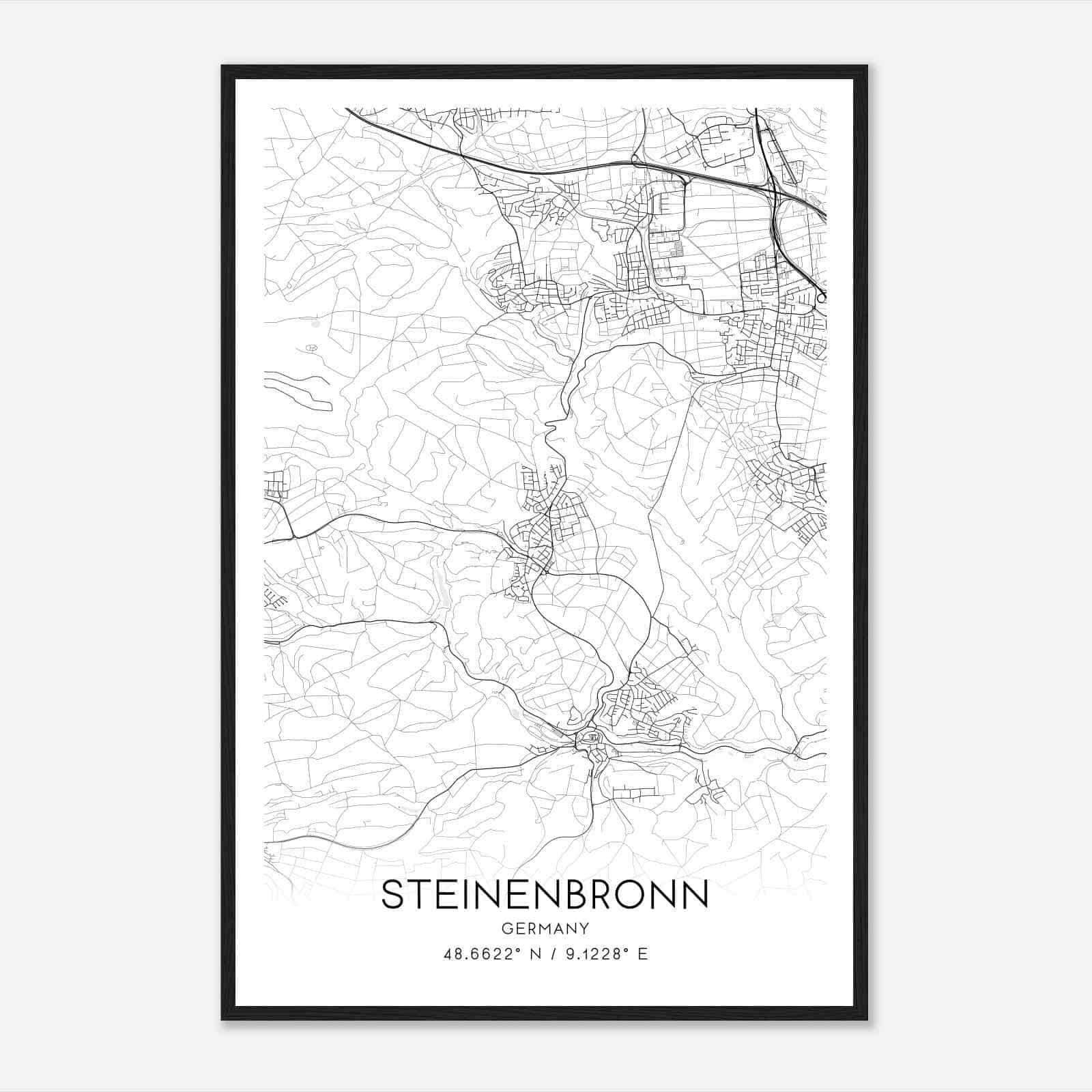 Steinenbronn Germany Map Poster, Modern Home Decor Wall Art Print
