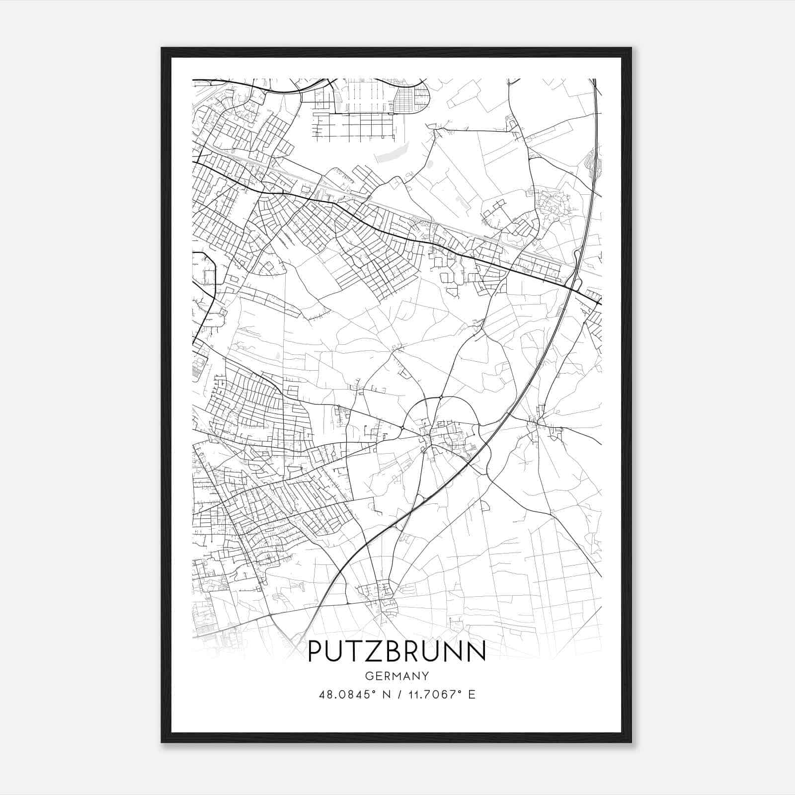 Putzbrunn Germany Map Poster, Modern Home Decor Wall Art Print