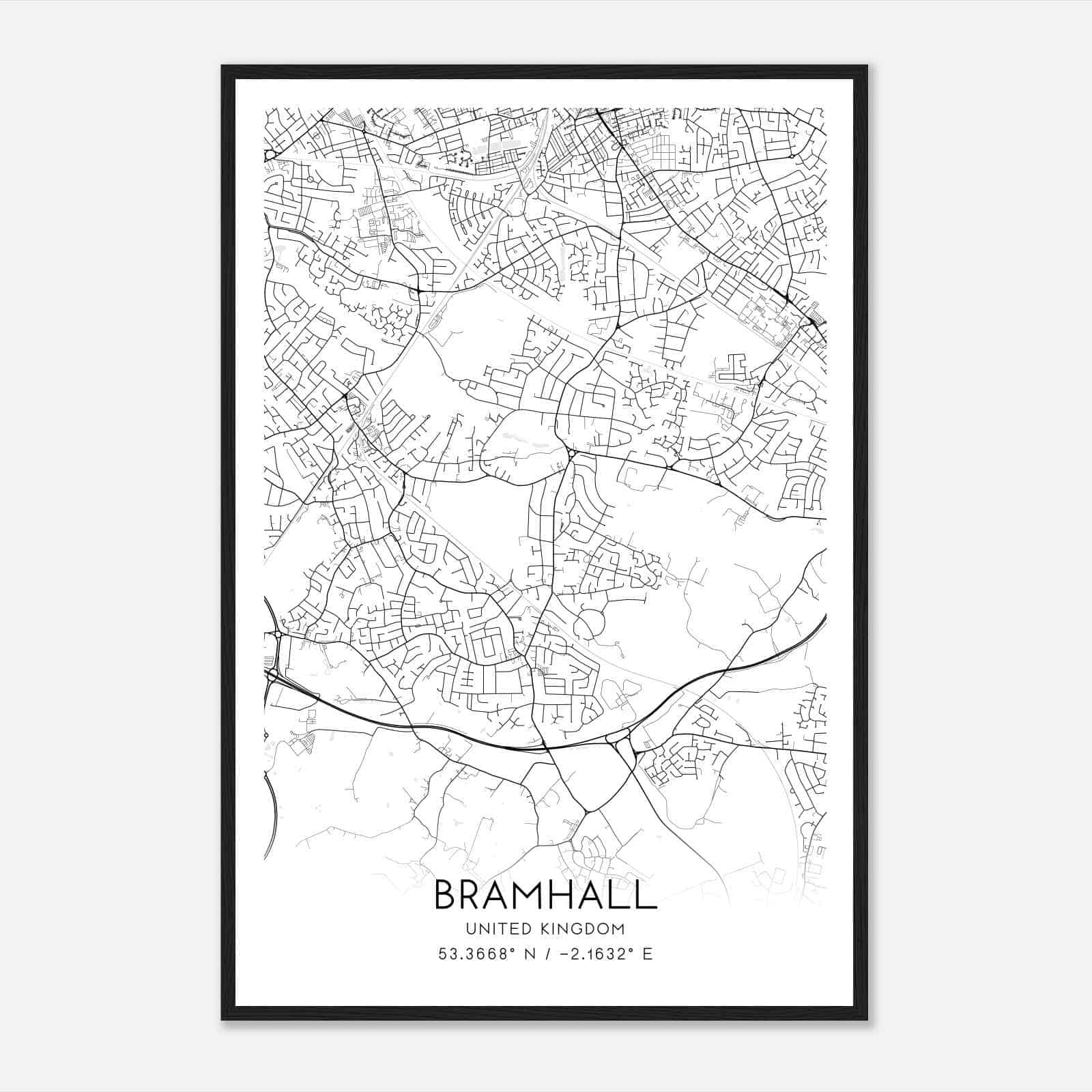 Bramhall United Kingdom Map Poster, Modern Home Decor Wall Art Print