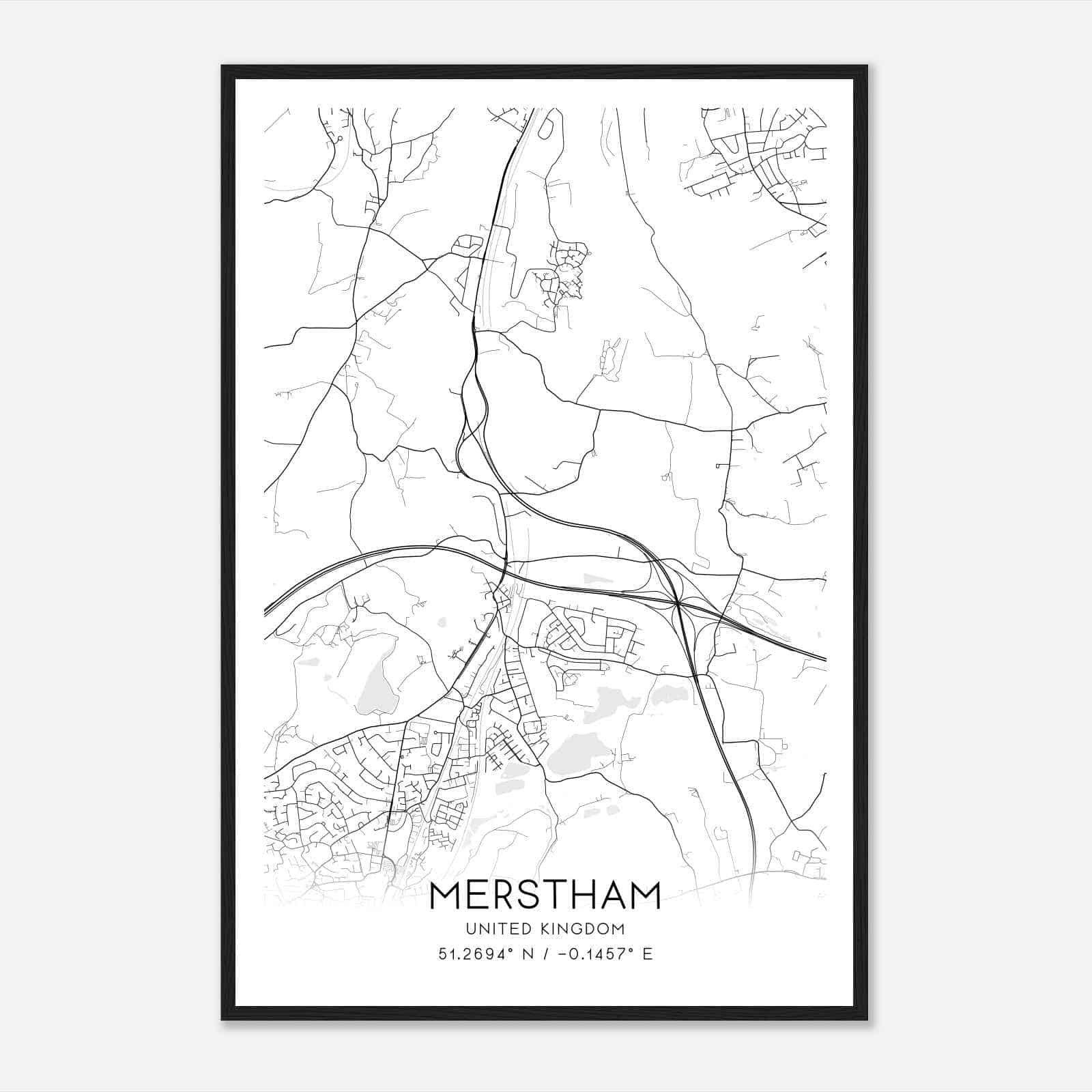 Merstham United Kingdom Map Poster, Modern Home Decor Wall Art Print Merstham United Kingdom Map Poster, Modern Home Decor Wall Art Print