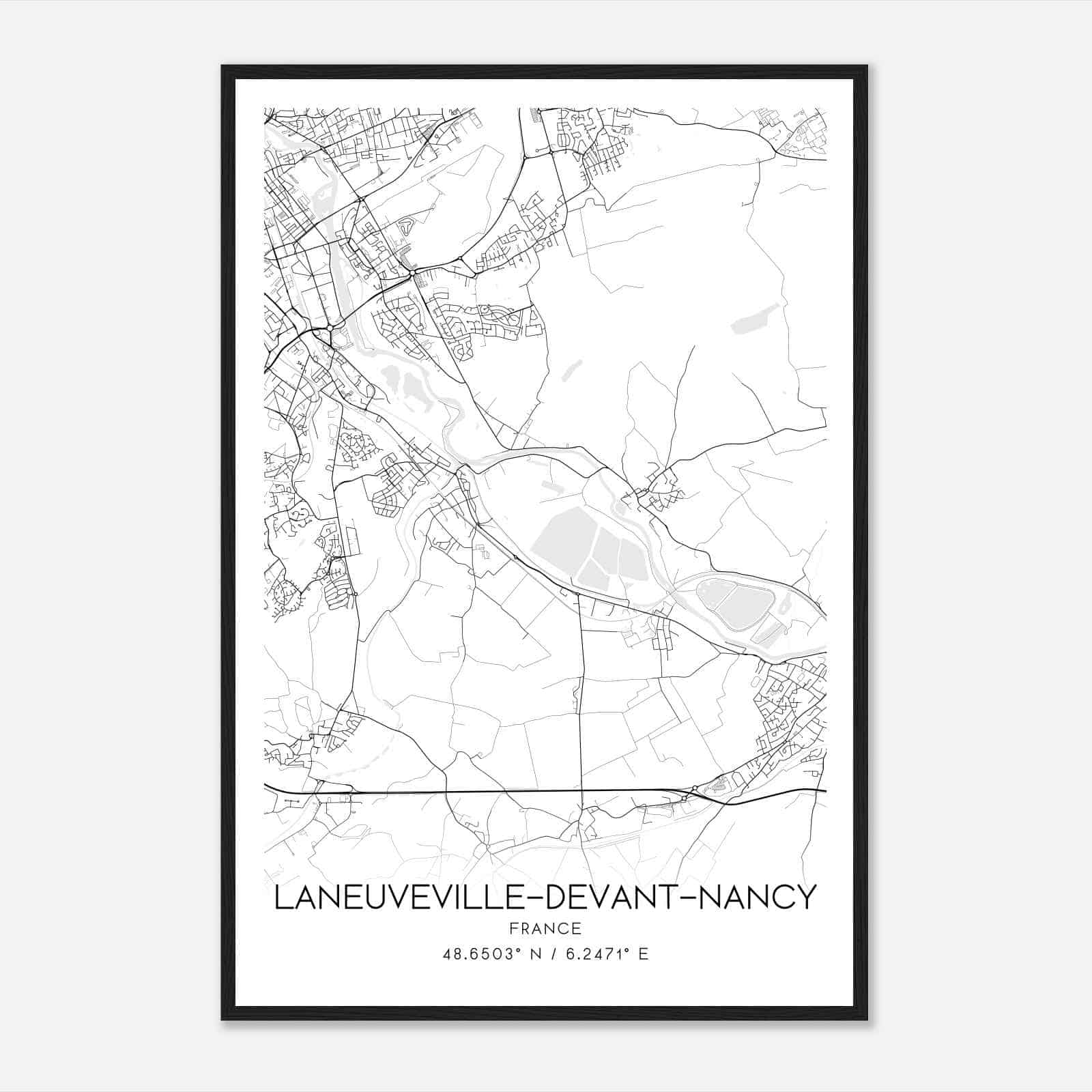 Laneuveville-devant-Nancy France Map Poster, Modern Home Decor Wall Art Print
