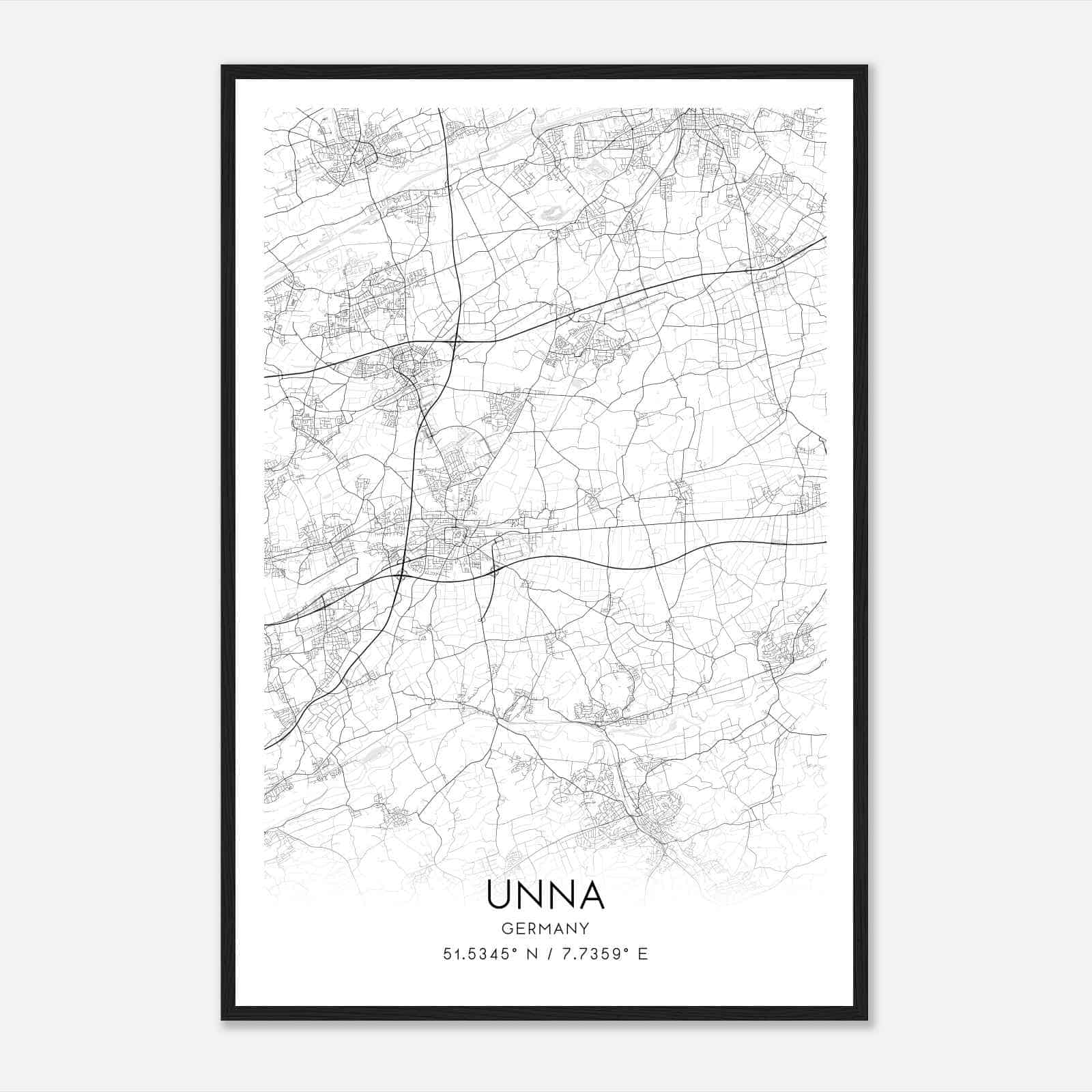 Unna Germany Map Poster, Modern Home Decor Wall Art Print