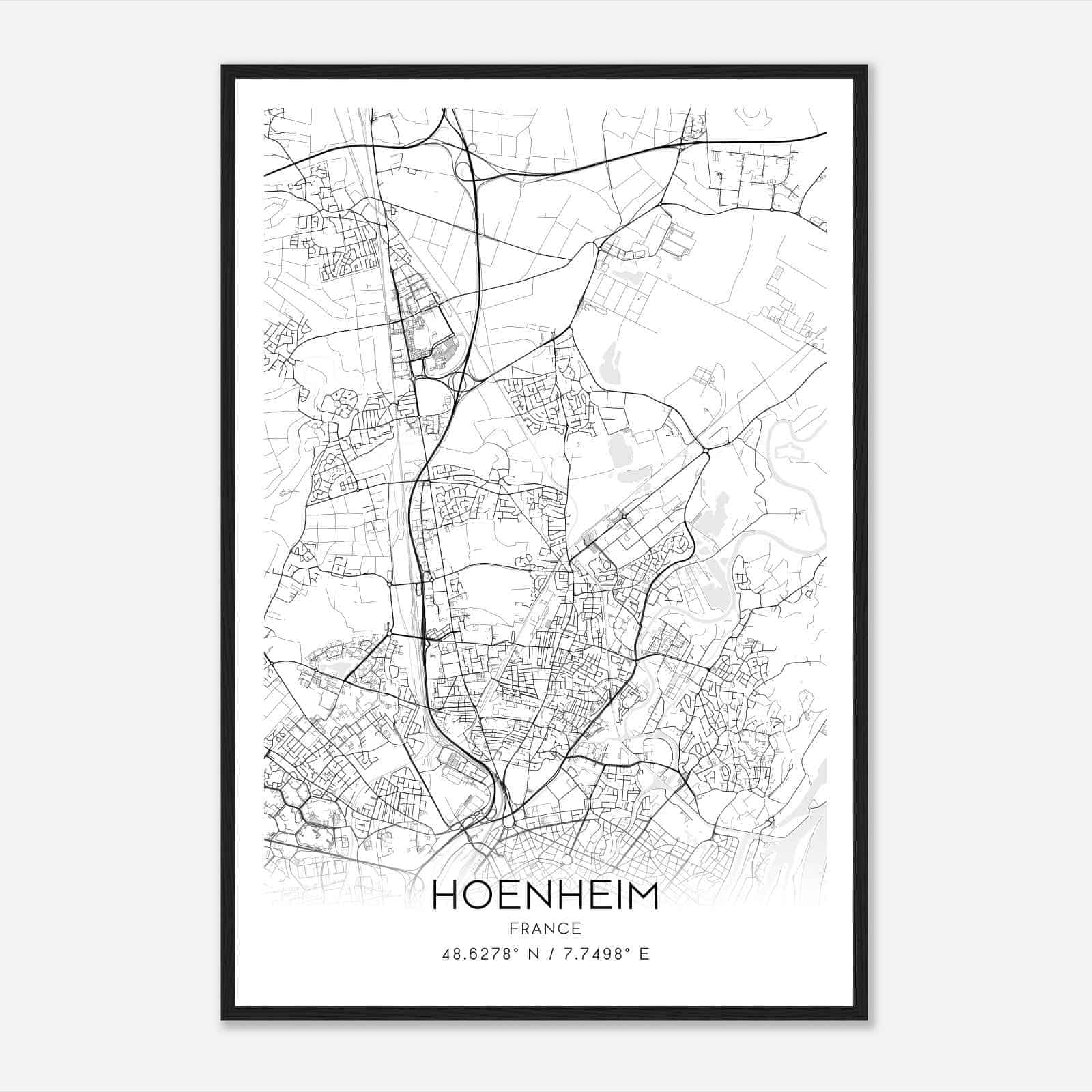 Hoenheim France Map Poster, Modern Home Decor Wall Art Print