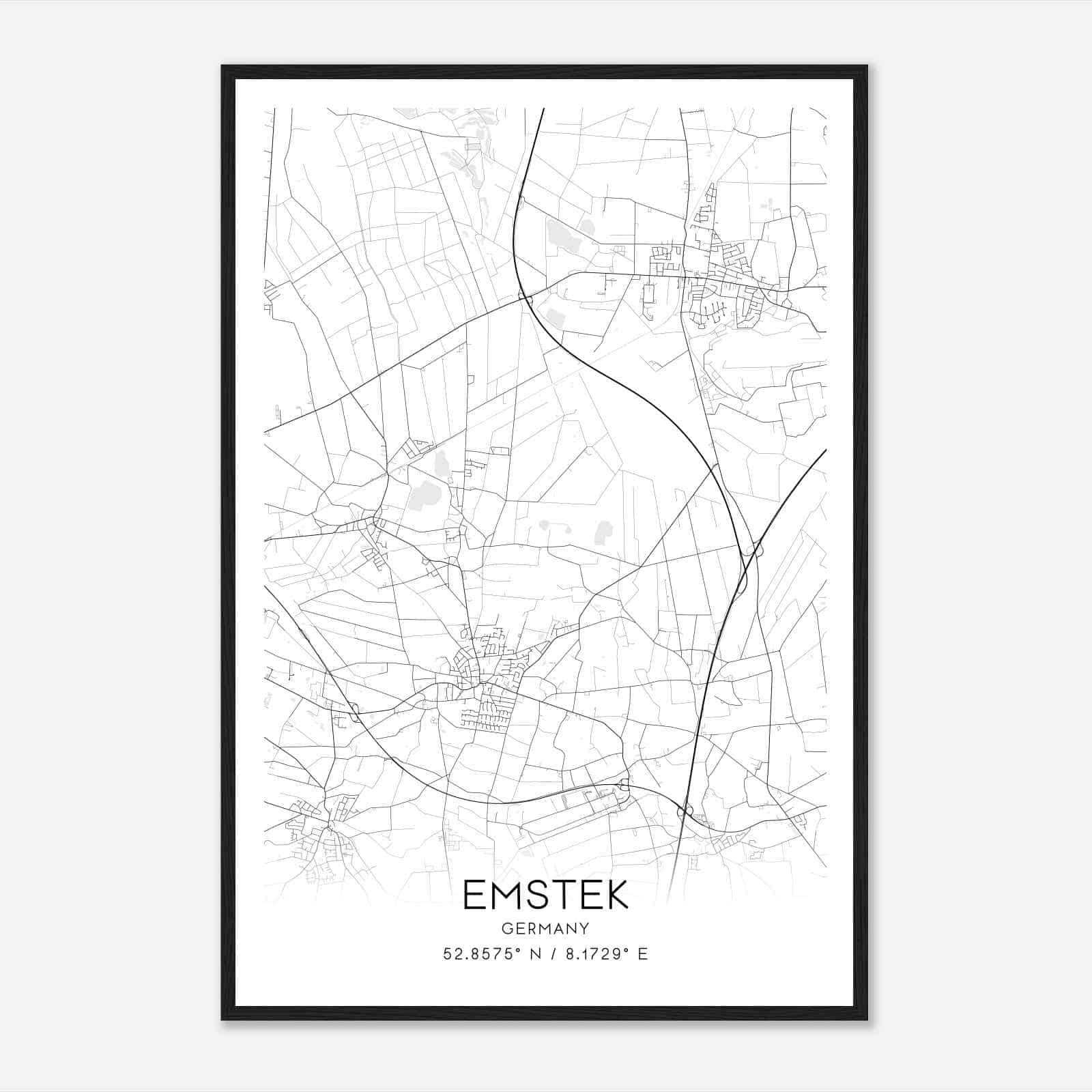Emstek Germany Map Poster, Modern Home Decor Wall Art Print