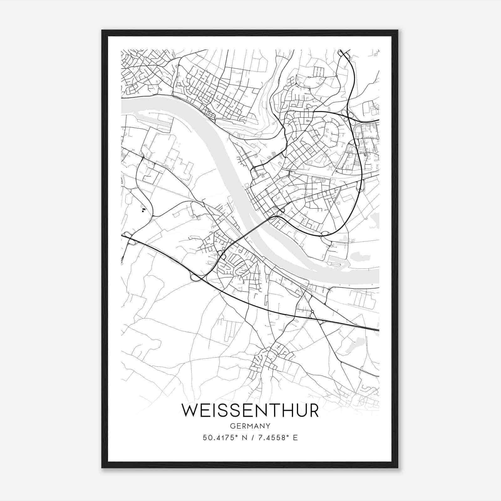 Weissenthurm Germany Map Poster, Modern Home Decor Wall Art Print
