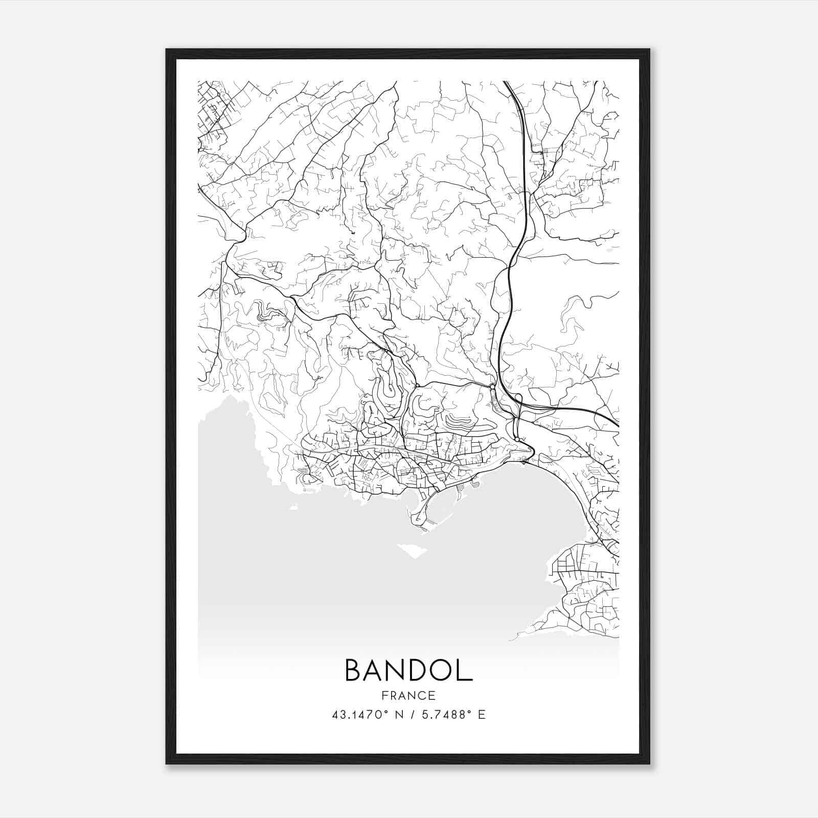 Bandol France Map Poster, Modern Home Decor Wall Art Print