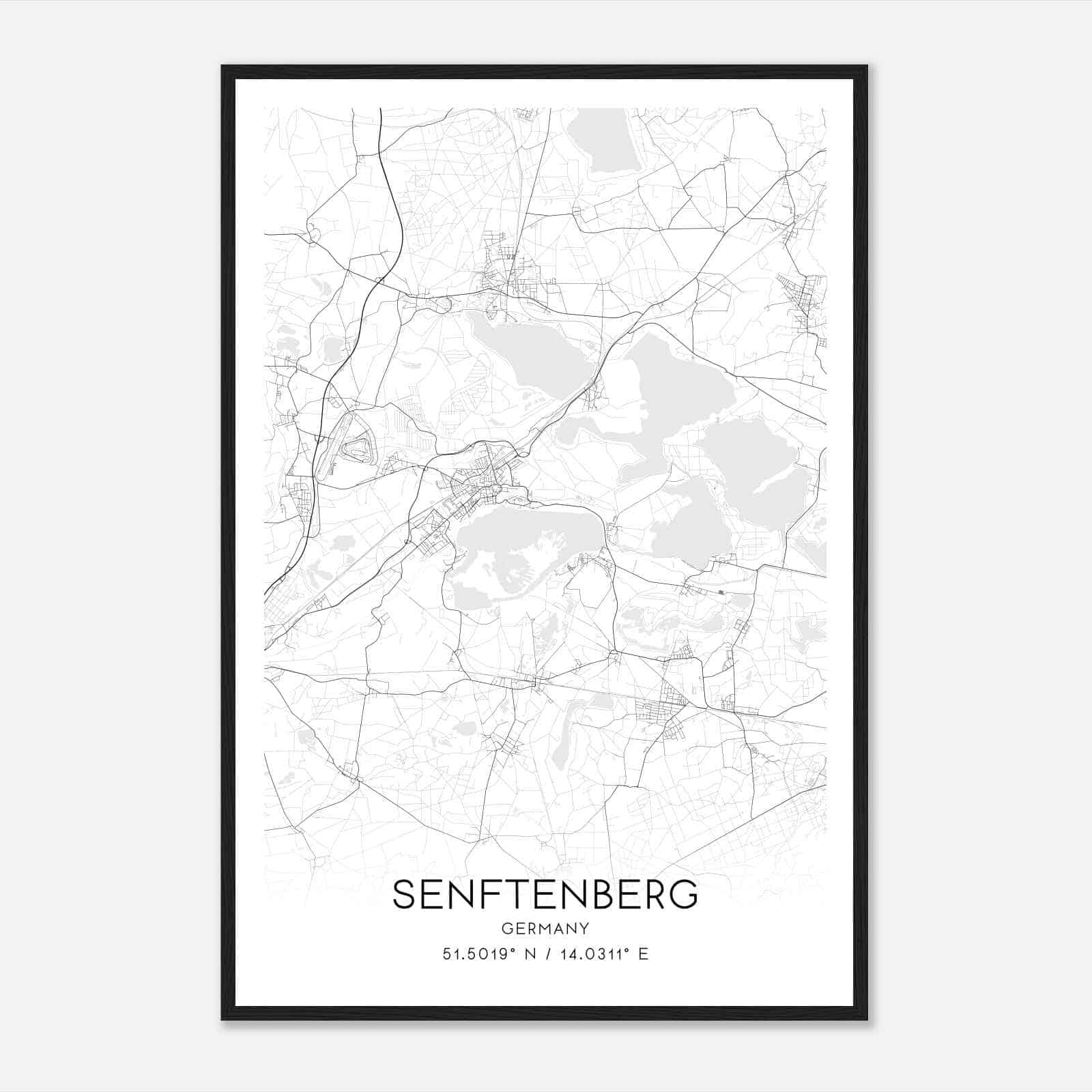 Senftenberg Germany Map Poster, Modern Home Decor Wall Art Print