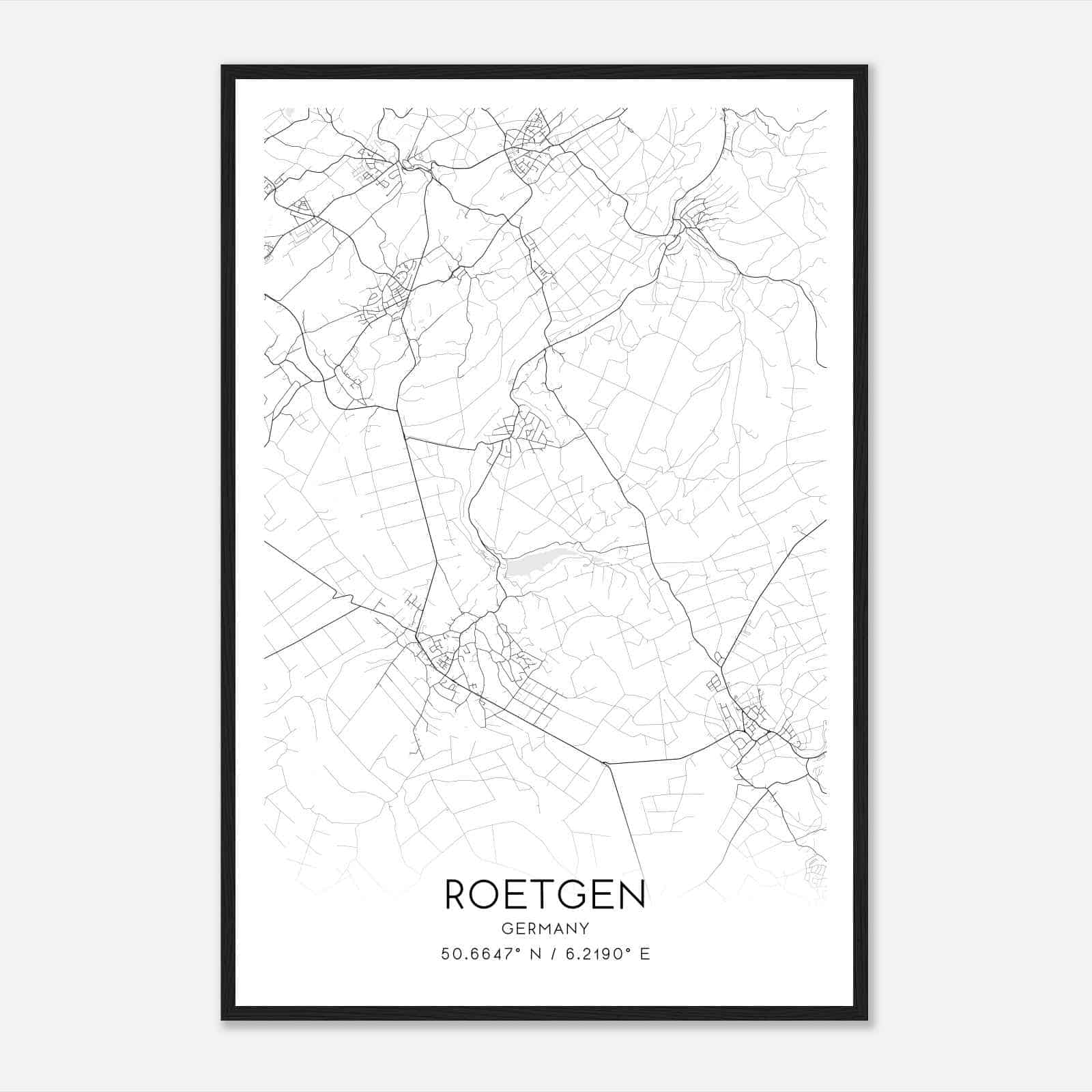 Roetgen Germany Map Poster, Modern Home Decor Wall Art Print