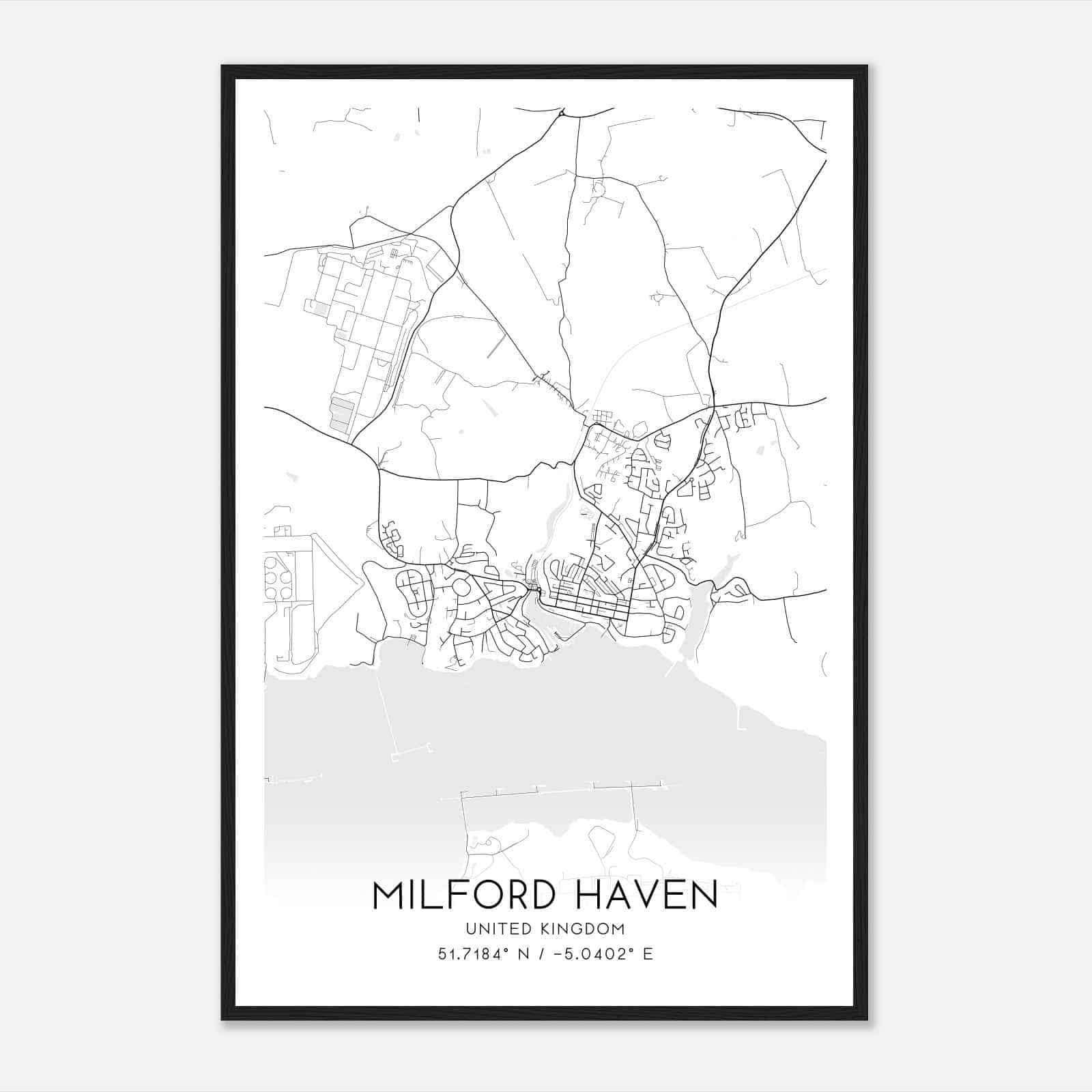 Milford Haven United Kingdom Map Poster, Modern Home Decor Wall Art Print