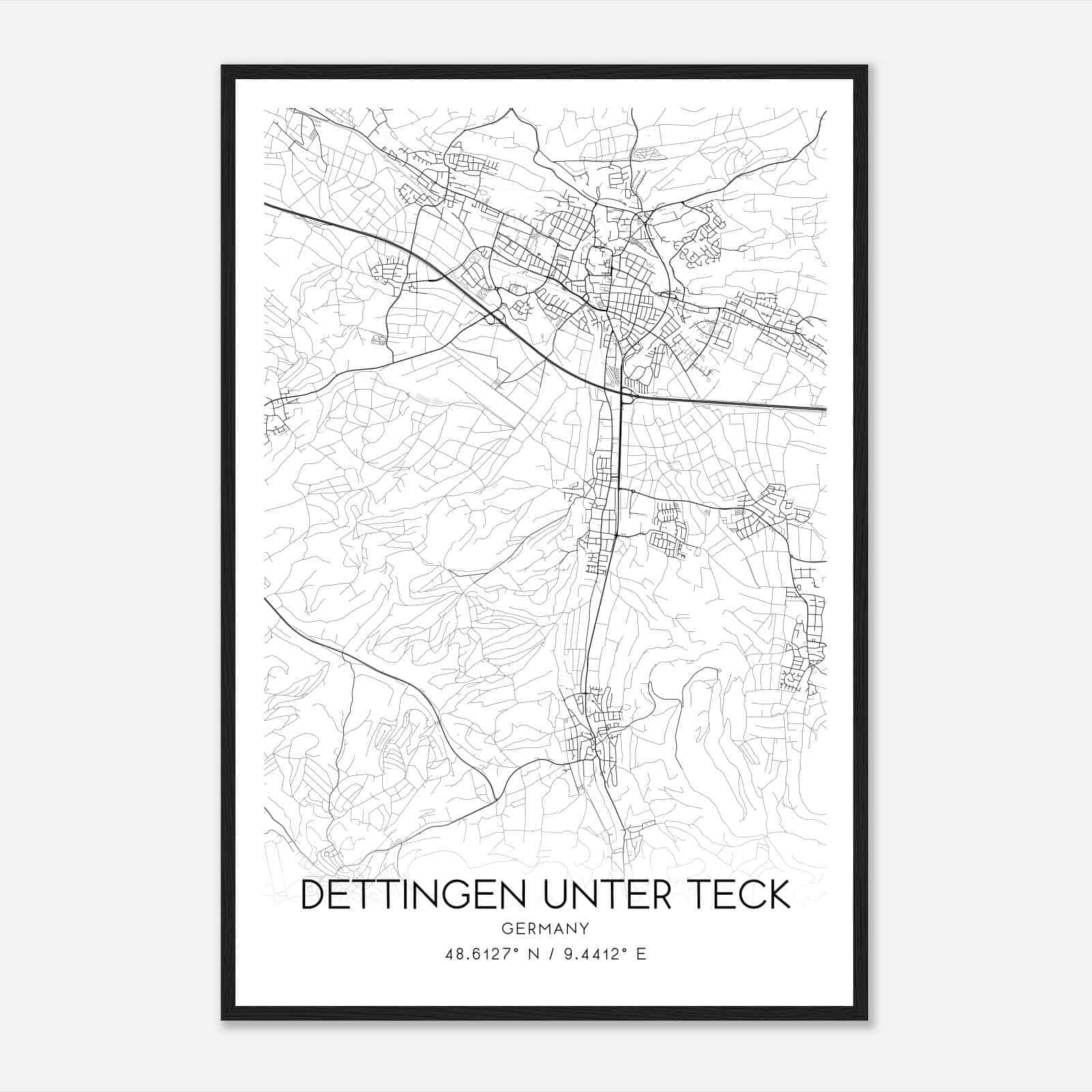 Dettingen unter Teck Germany Map Poster, Modern Home Decor Wall Art Print