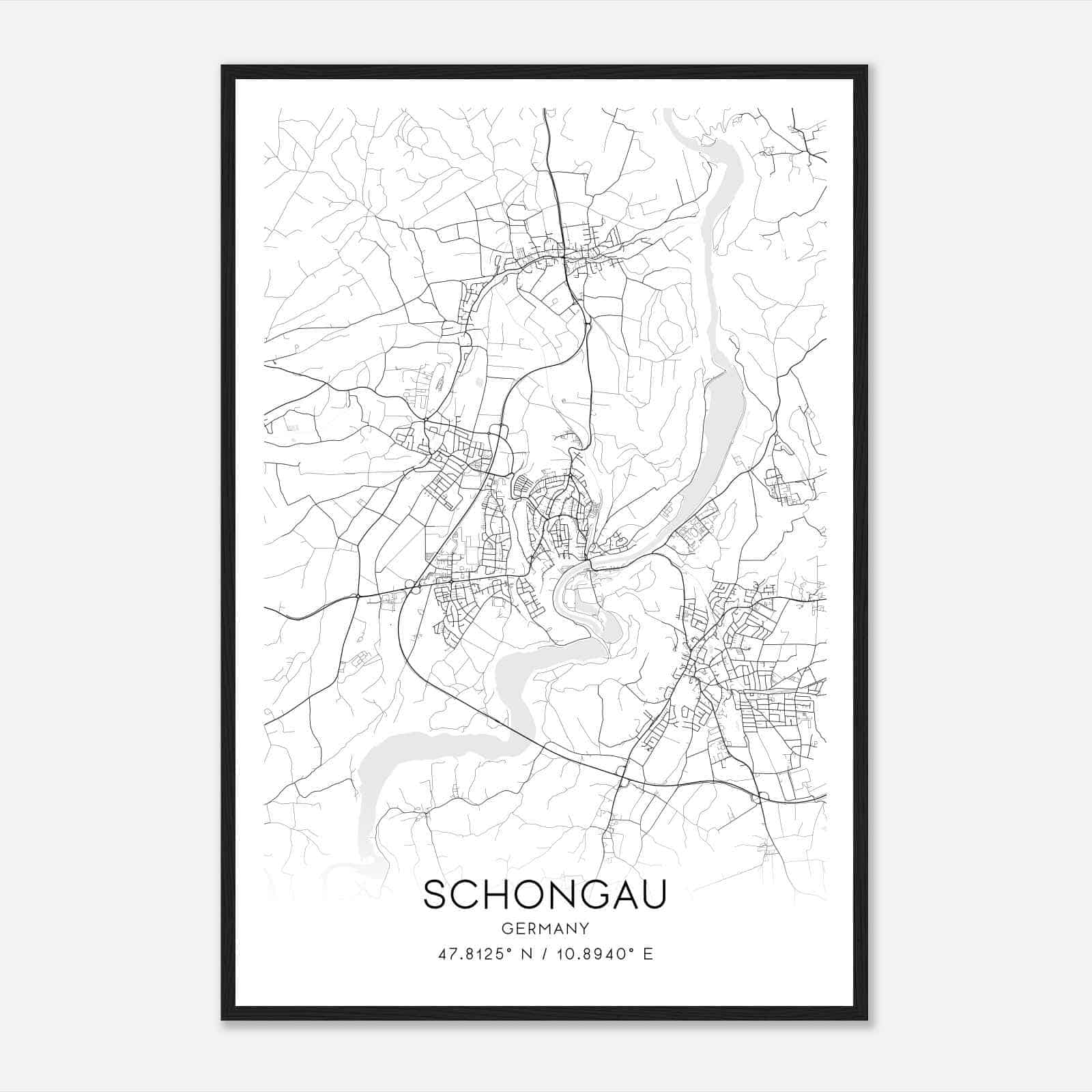 Schongau Germany Map Poster, Modern Home Decor Wall Art Print