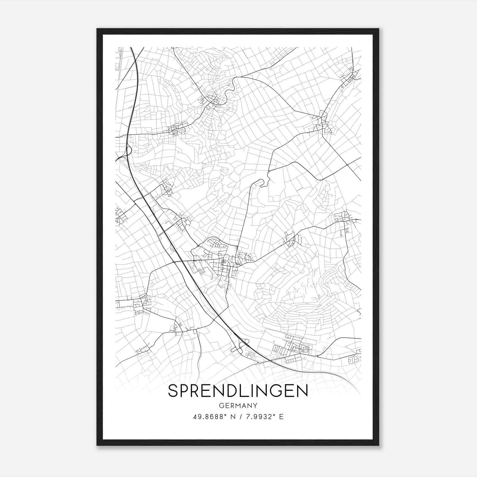 Sprendlingen Germany Map Poster, Modern Home Decor Wall Art Print