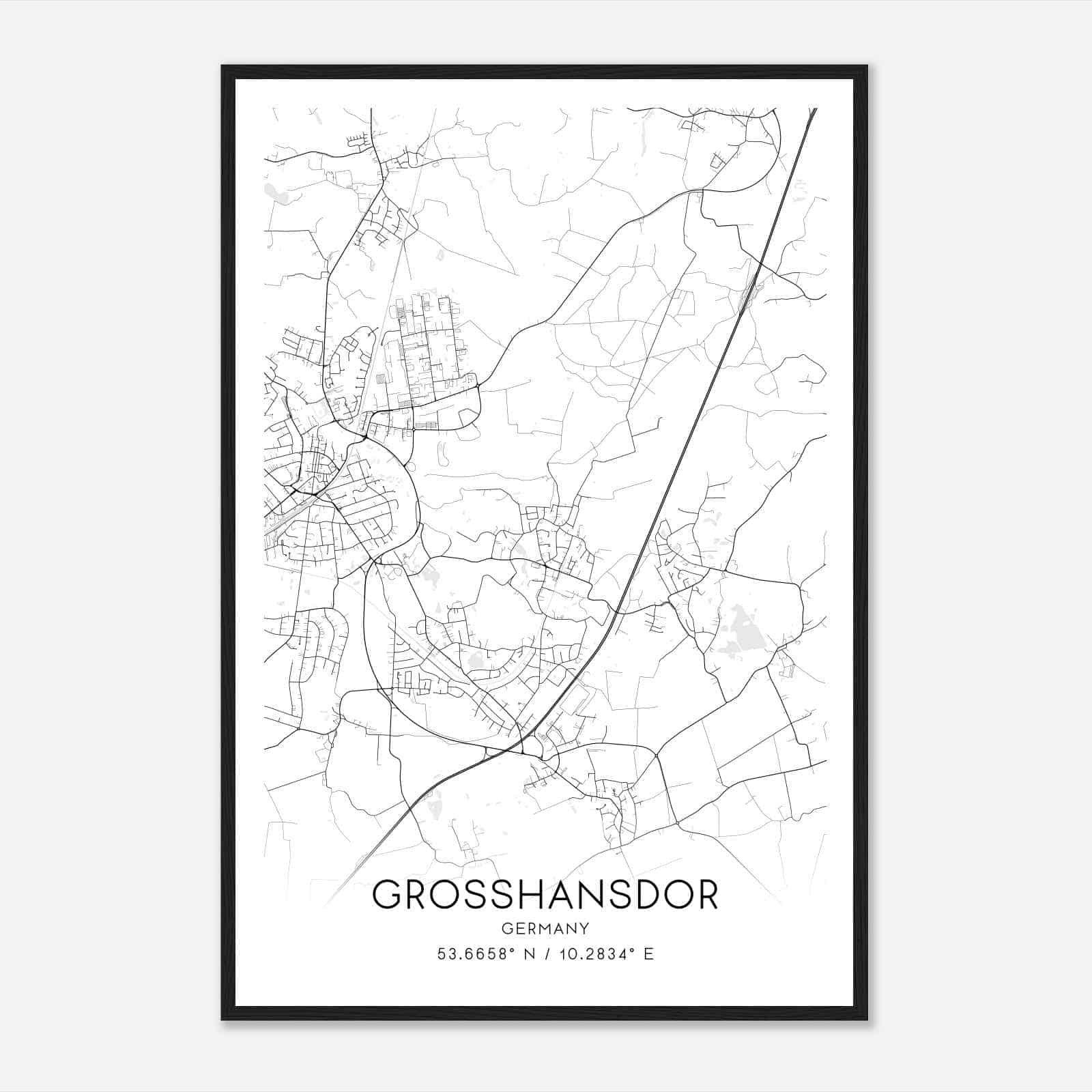 Grosshansdorf Germany Map Poster, Modern Home Decor Wall Art Print