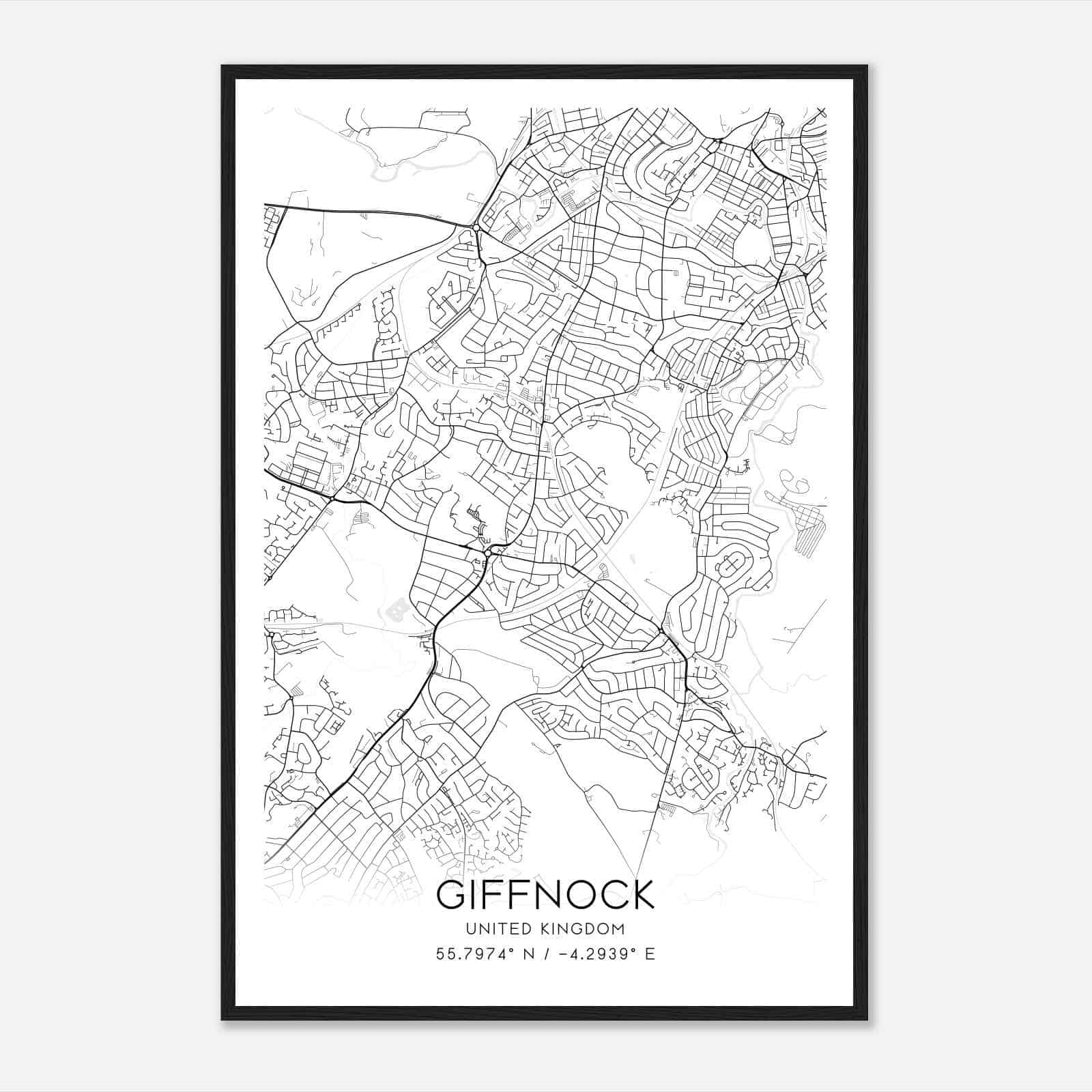 Giffnock United Kingdom Map Poster, Modern Home Decor Wall Art Print