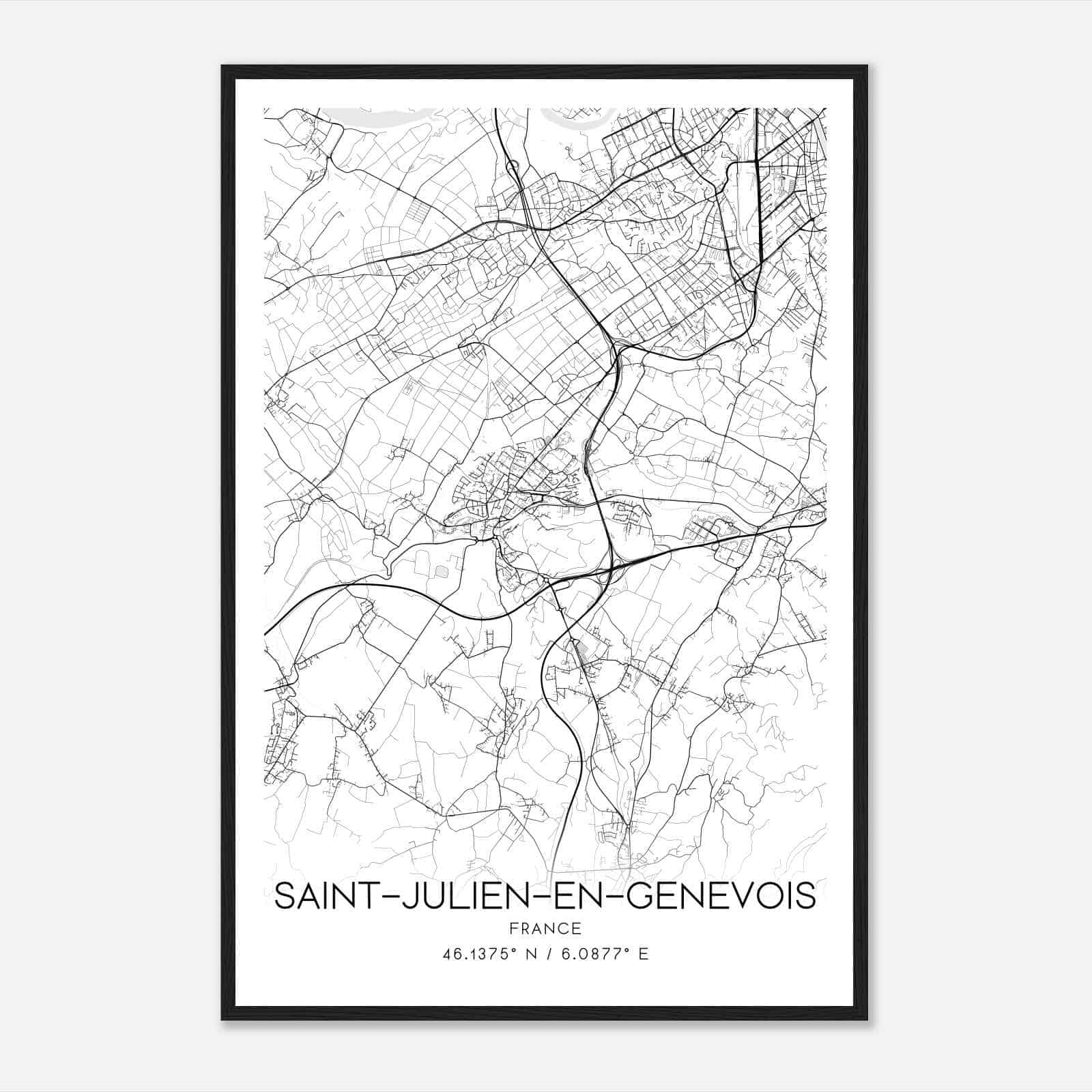 Saint-Julien-en-Genevois France Map Poster, Modern Home Decor Wall Art Print