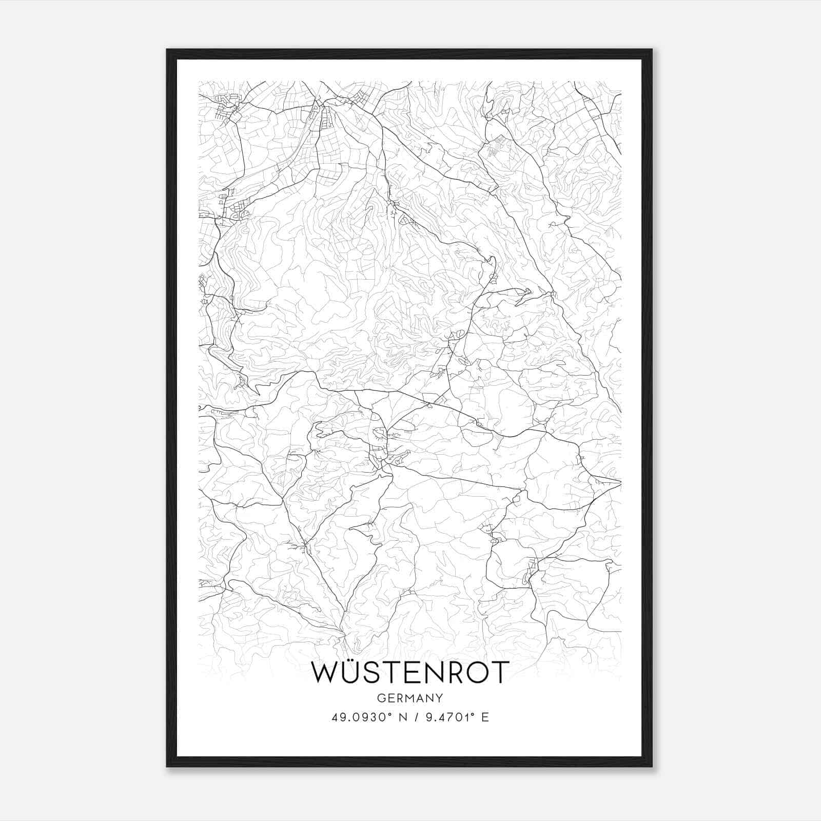 Wustenrot Germany Map Poster, Modern Home Decor Wall Art Print