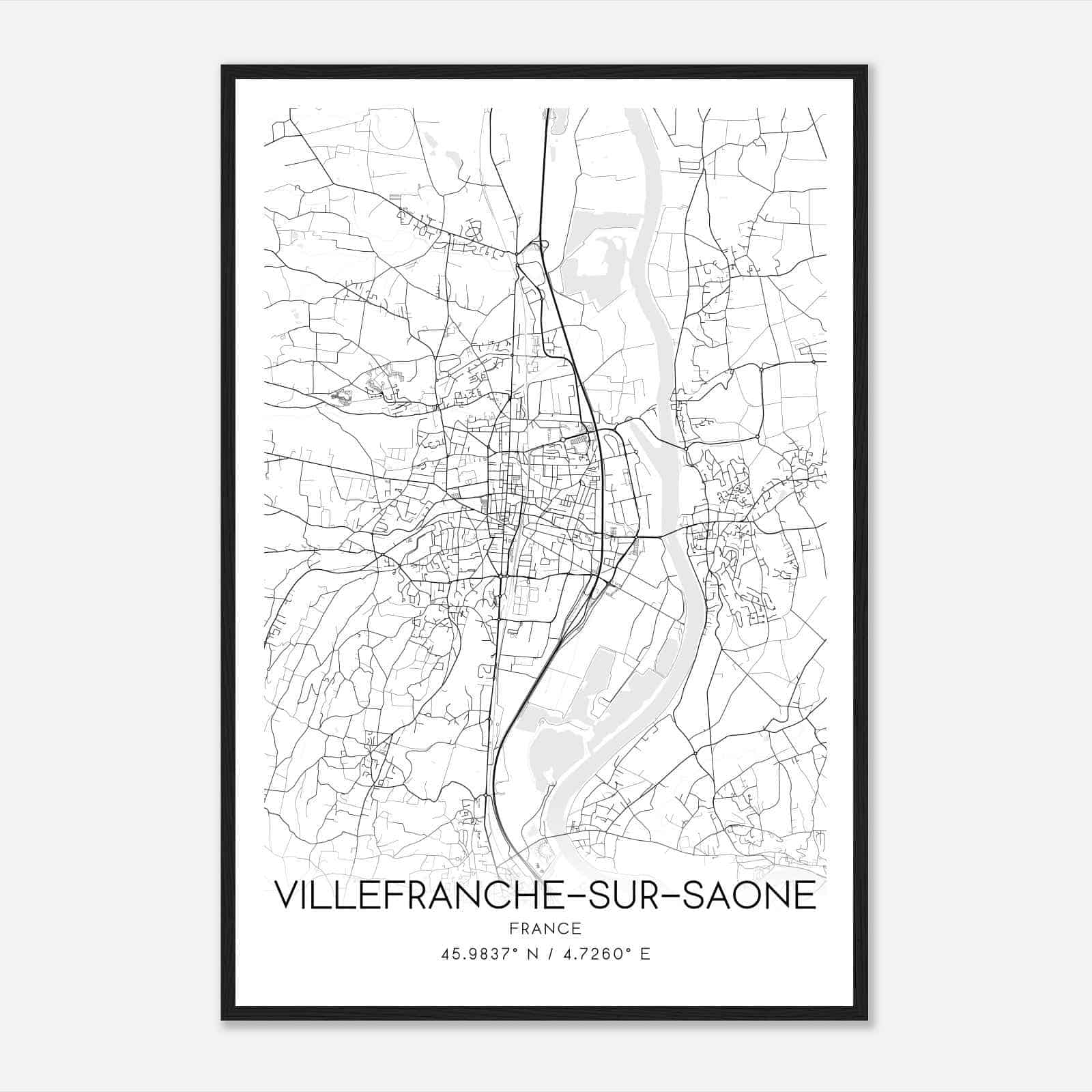 Villefranche-sur-Saone France Map Poster, Modern Home Decor Wall Art Print