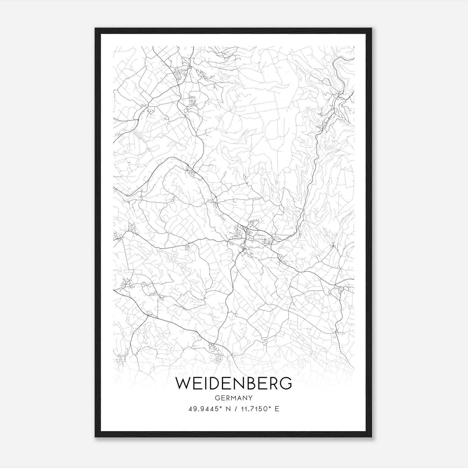 Weidenberg Germany Map Poster, Modern Home Decor Wall Art Print