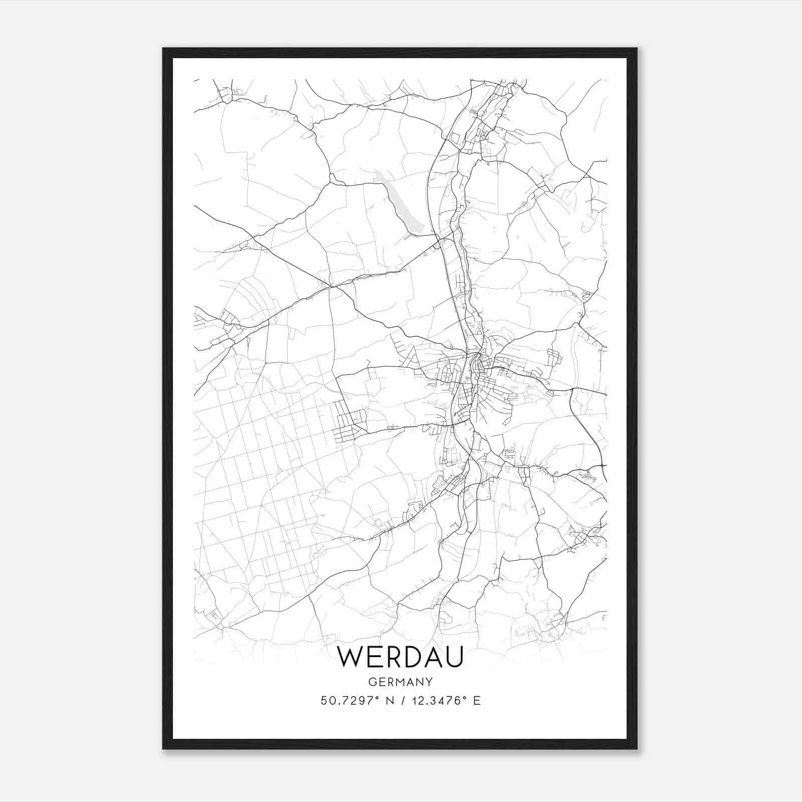 Werdau Germany Map Poster, Modern Home Decor Wall Art Print