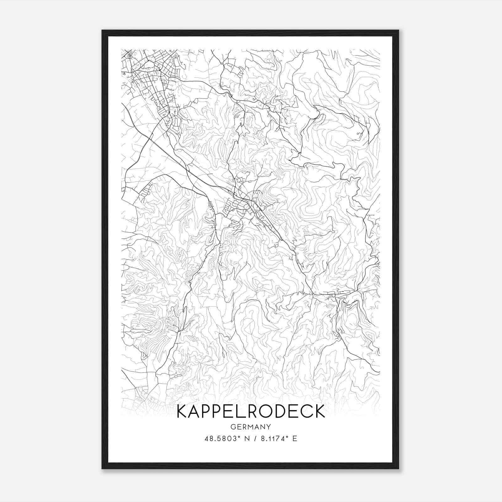Kappelrodeck Germany Map Poster, Modern Home Decor Wall Art Print