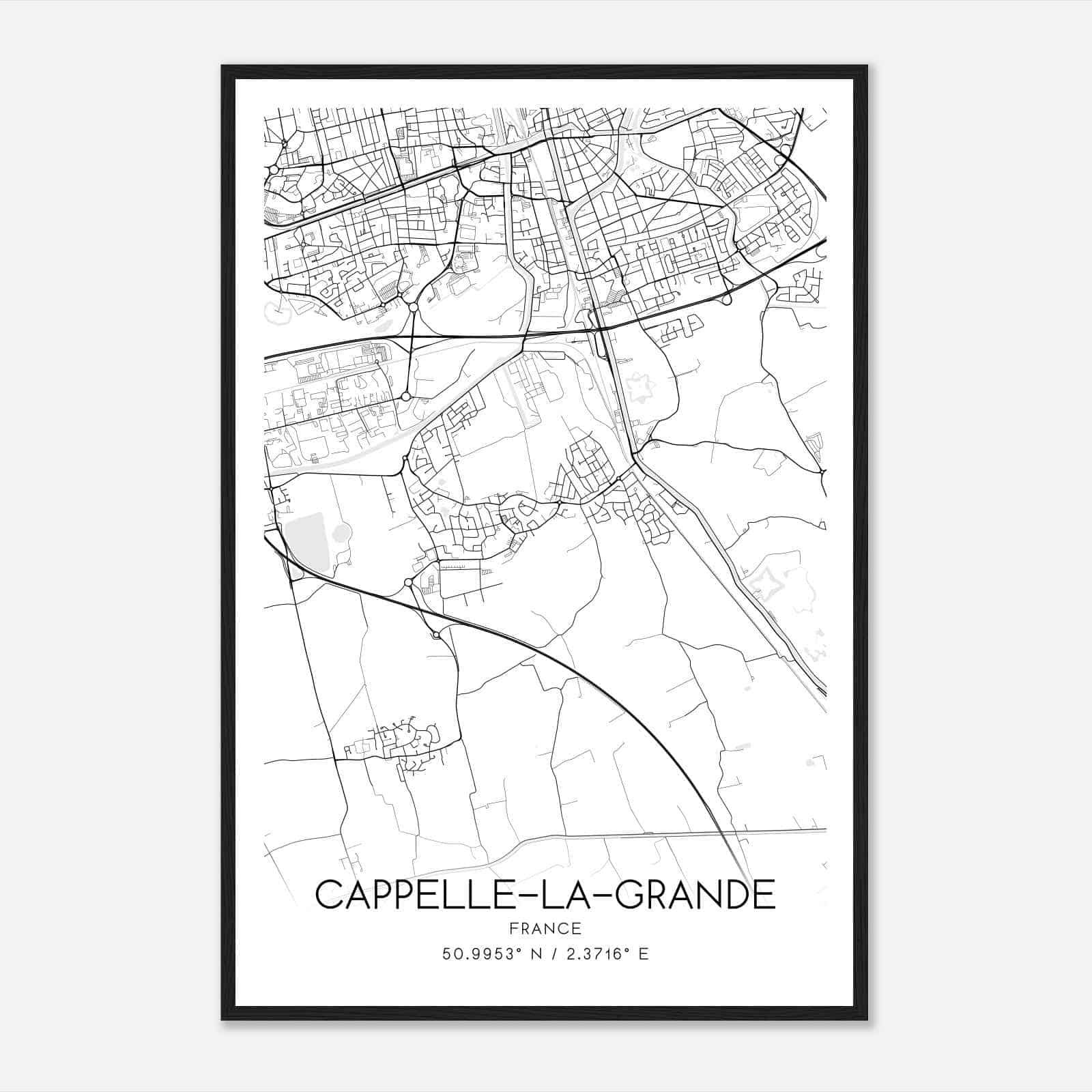 Cappelle-la-Grande France Map Poster, Modern Home Decor Wall Art Print
