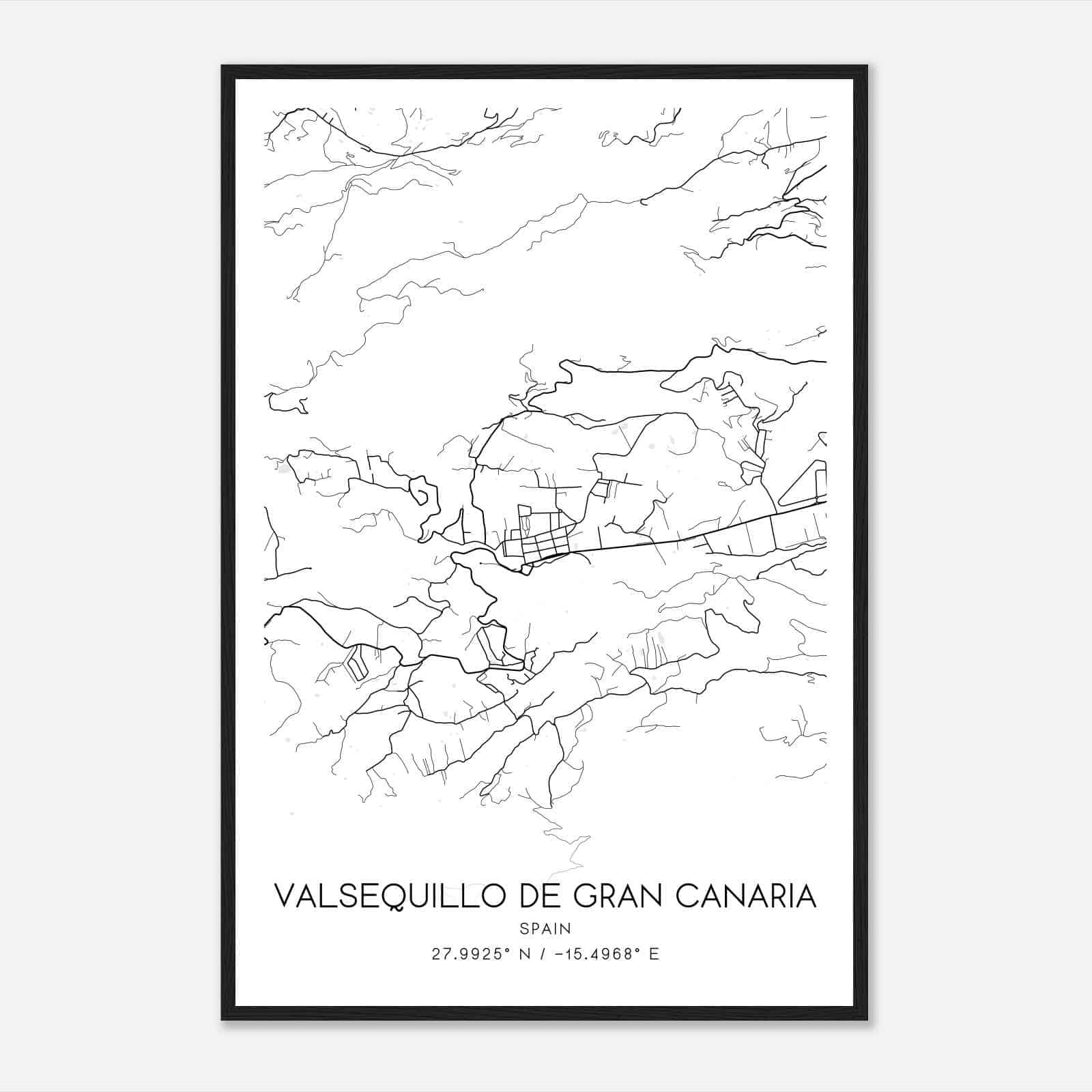 Valsequillo de Gran Canaria Spain Map Poster, Modern Home Decor Wall Art Print