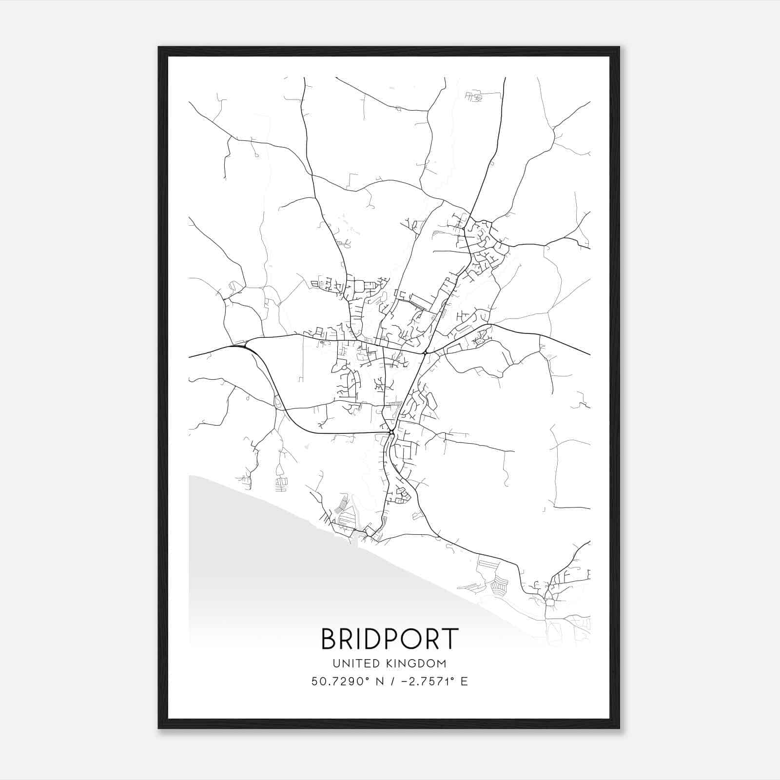 Bridport United Kingdom Map Poster, Modern Home Decor Wall Art Print